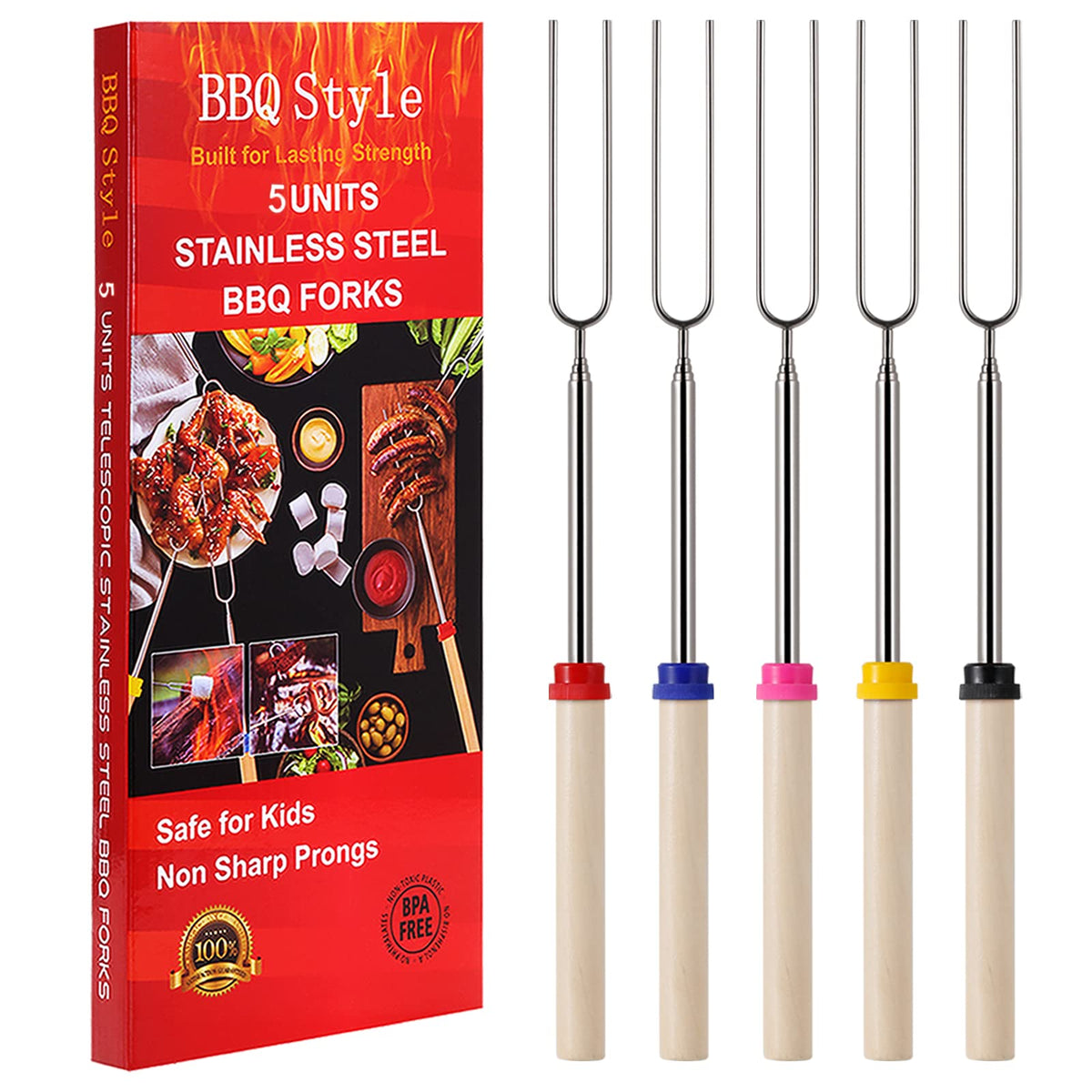 Marshmallow Roasting Sticks, Telescoping Smores Sticks for Open Fire Pit, 32 Inch Long Marshmallow Toasting Barbecue Forks Smores Skewers for Campfire Camping Hotdog Hot Dog Bonfire Grill, 5 Pack 🍁 All In One Marketplace Canada