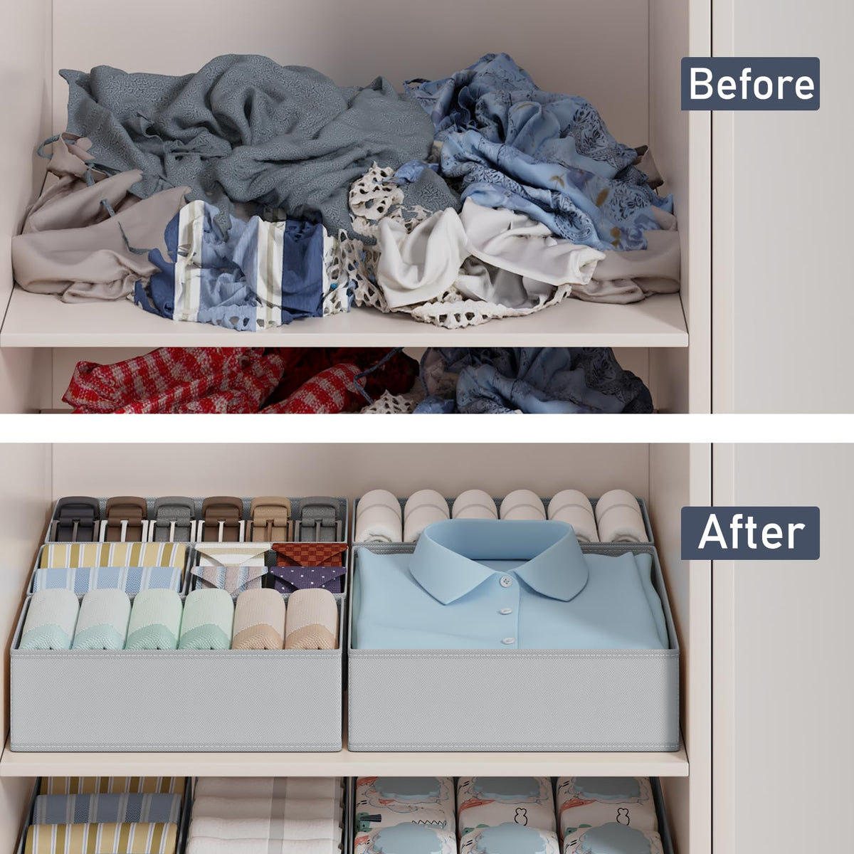 DIMJ Drawer Organizers Clothes Dresser Organizers - 12 Pack Fabric Closet Dividers Storage Organization, Foldable Nursery Bedroom Bins for Baby Clothing, Underwear, Socks, Bra, Ties (Grey) 🍁 All In One Marketplace Canada