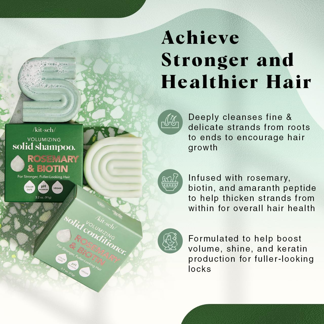 Kitsch Rosemary & Biotin Shampoo and Conditioner Set for Hair Growth - Strengthening, Thickening & Volumizing Shampoo and Conditioner Bar - Paraben, Sulfate & Silicone Free - 2 pack 🍁 All In One Marketplace Canada