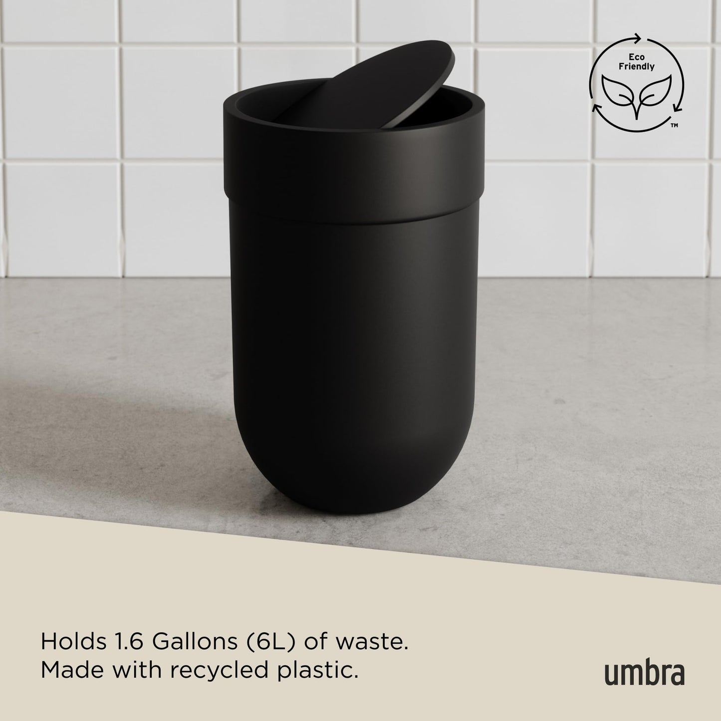 Umbra Touch Trash Can, Small 1.6-Gallon Garbage Bin with Swing Lid, Waste Basket for Bathroom or Office, Black 🍁 All In One Marketplace Canada