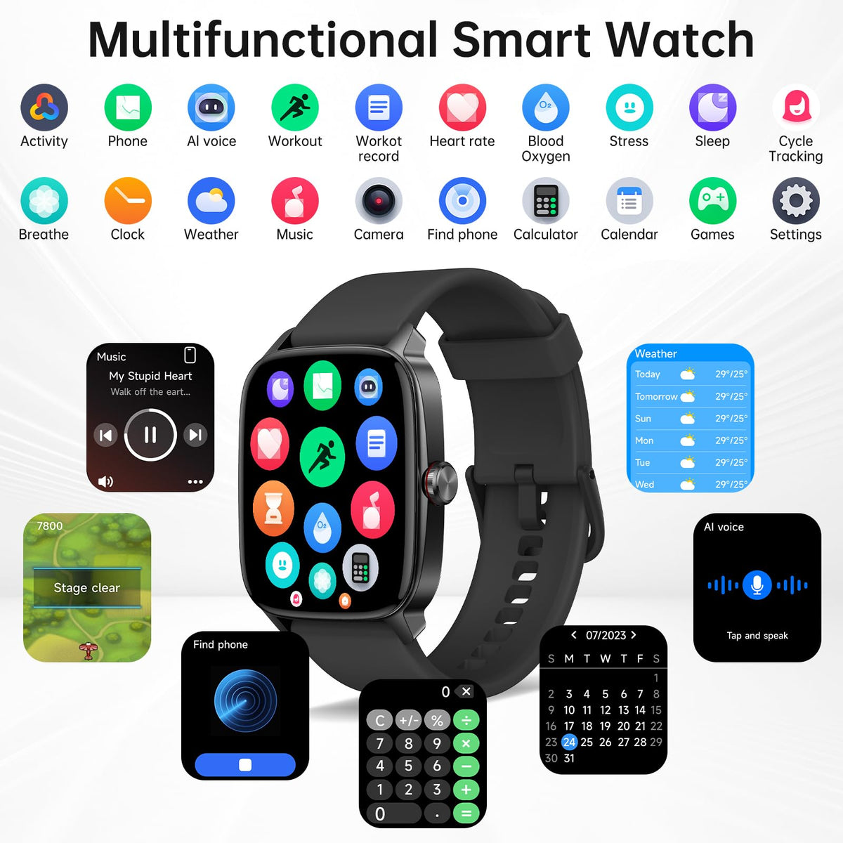 Smart Watch for Men Women, Bluetooth Call Smartwatch with AI Voice, 1.85" HD DIY Dial Fitness Watch, Heart Rate/SpO2/Steps/Sleep Monitor, 100+ Sports Modes, IP68 Waterproof Watch for Android iOS 🍁 All In One Marketplace Canada