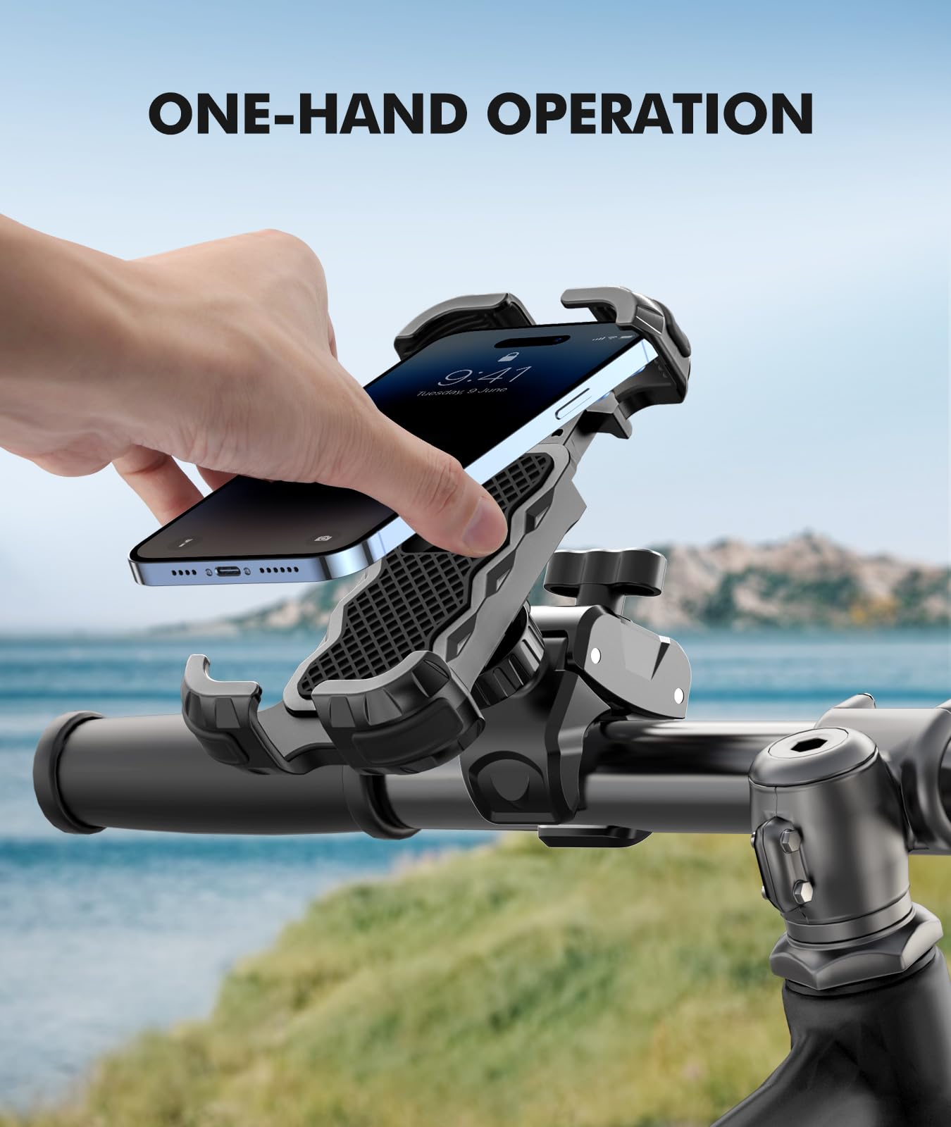 WOCBUY Bike Phone Mount, Upgrade [1s Lock][Secure Protection] Motorcycle Phone Mount, [360° Rotatable] Phone Holder for Bike Handlebar Compatible with iPhone/Samsung 4.7-6.8" Cell Phone 🍁 All In One Marketplace Canada