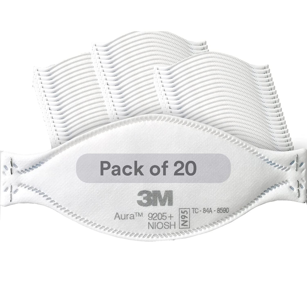 3M Aura Particulate Respirator 9205+, N95, Pack of 20 Disposable Respirators, Individually Wrapped, 3 Panel Flat Fold Design Allows for Facial Movements, Comfortable, NIOSH Approved 🍁 All In One Marketplace Canada