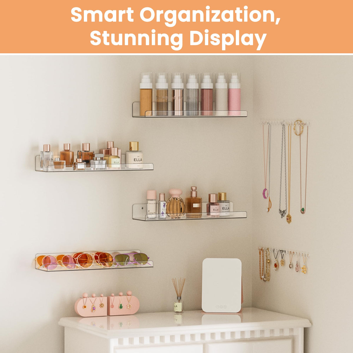 upsimples Clear Acrylic Shelves for Storage, 15" Floating Shelves Wall Mounted for Kids Bookshelf/Display Ledge for Bedroom, Living Room, Bathroom, Kitchen, Set of 4 🍁 All In One Marketplace Canada