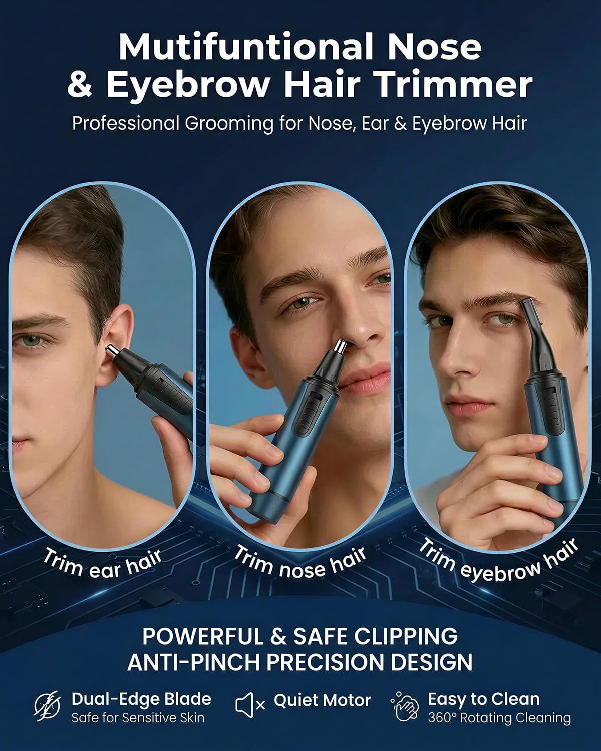 Nose Hair Trimmer for Men and Women Professional USB Rechargeable Ear and Nose Trimmer for Ear Eyebrow Facial Hair Trimmer Body Grooming Kit IPX7 Waterproof Dual Edge Blades for Easy Cleansing 🍁 All In One Marketplace Canada