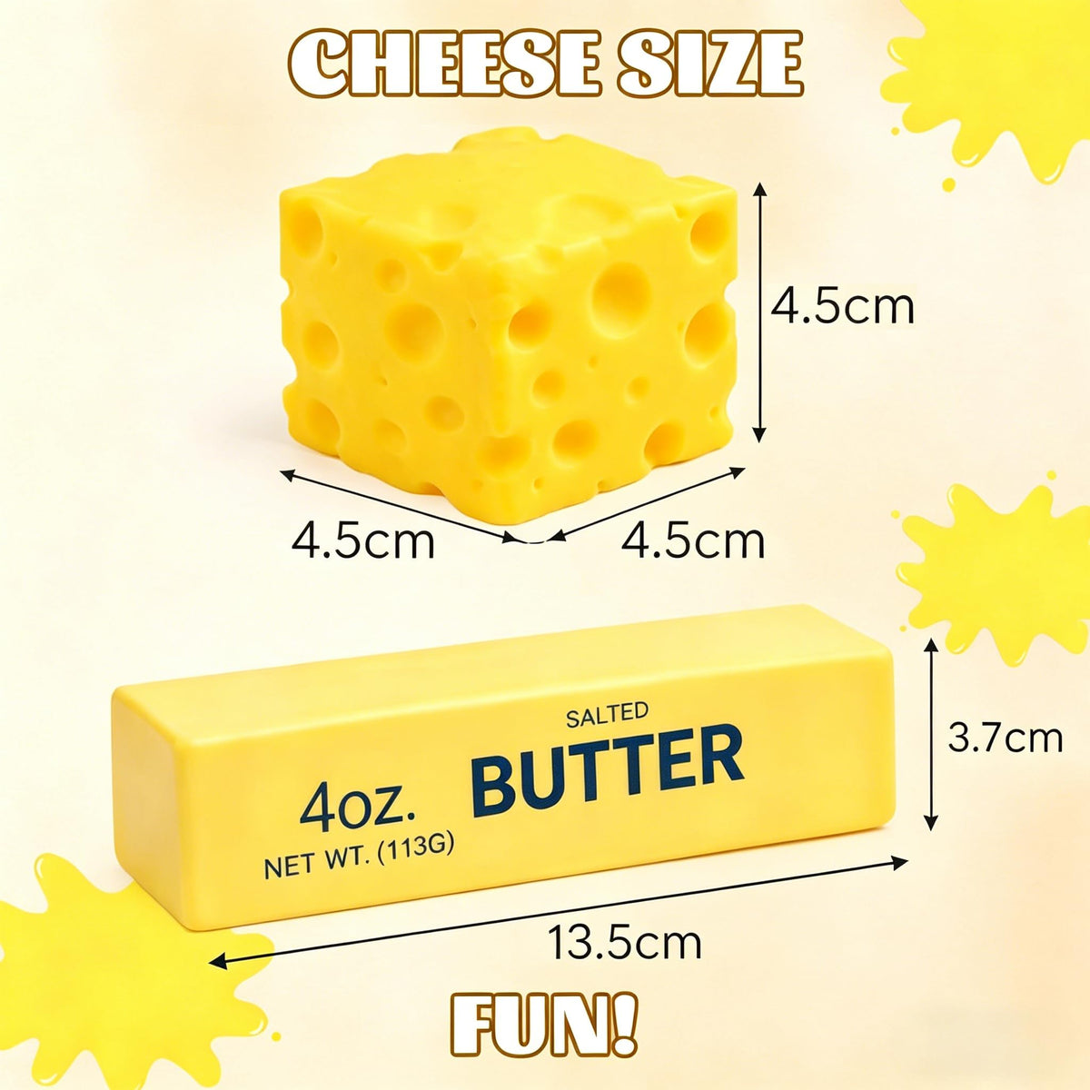 4 PCS Squishy Cheese Butter, 2 PCS Squishy Butter and 2 PCS Cheese, Stress Relief Cube Block, Yellow Unbreakable Figurine Simulation Cheeses Ball (2 Cheeses+2 Butter) 🍁 All In One Marketplace Canada
