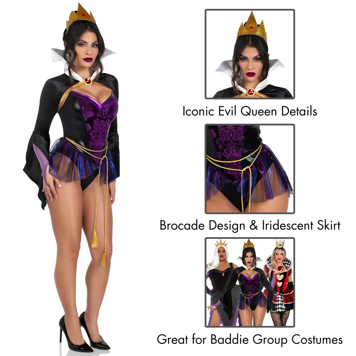 Leg Avenue Womens 4 Pc Poison Apple Queen Halloween Costume for Women, Black/Purple, X-Small