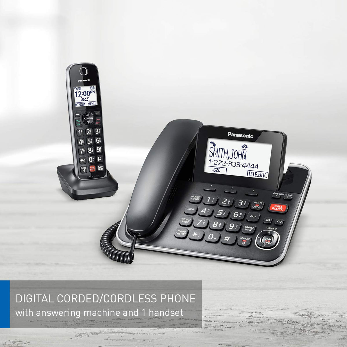 Panasonic DECT 6.0 2-in-1 Corded/Cordless Phone with Answering Machine, Advanced Call Block (1,000 Numbers), and Talking Caller ID - 1 Cordless Handset - KX-TGF870CB, Black 🍁 All In One Marketplace Canada