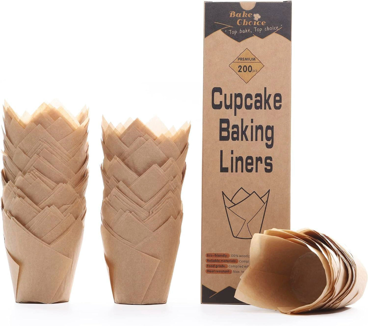 Bake Choice 200pcs Natural Tulip Cupcake Liners for Baking, Unbleached EU Muffin Liners, Parchment Paper Muffin Liners, Cupcake Liners, Tulip Muffin Liners for Party, Christmas 🍁 All In One Marketplace Canada