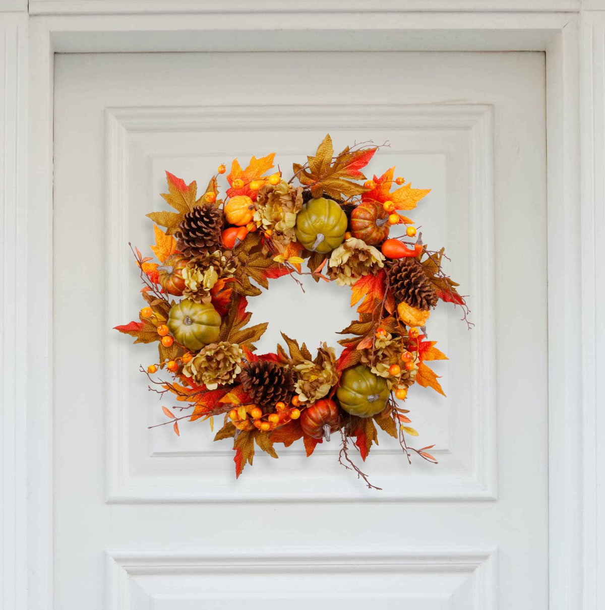 SOFTFLAME 20" Fall Wreath for Front Door, Autumn Artificial Wreath with Pumpkin, Pine Cone, Maple Leaves, Berries, Gift Ideal for Halloween Thanksgiving Home Decoration