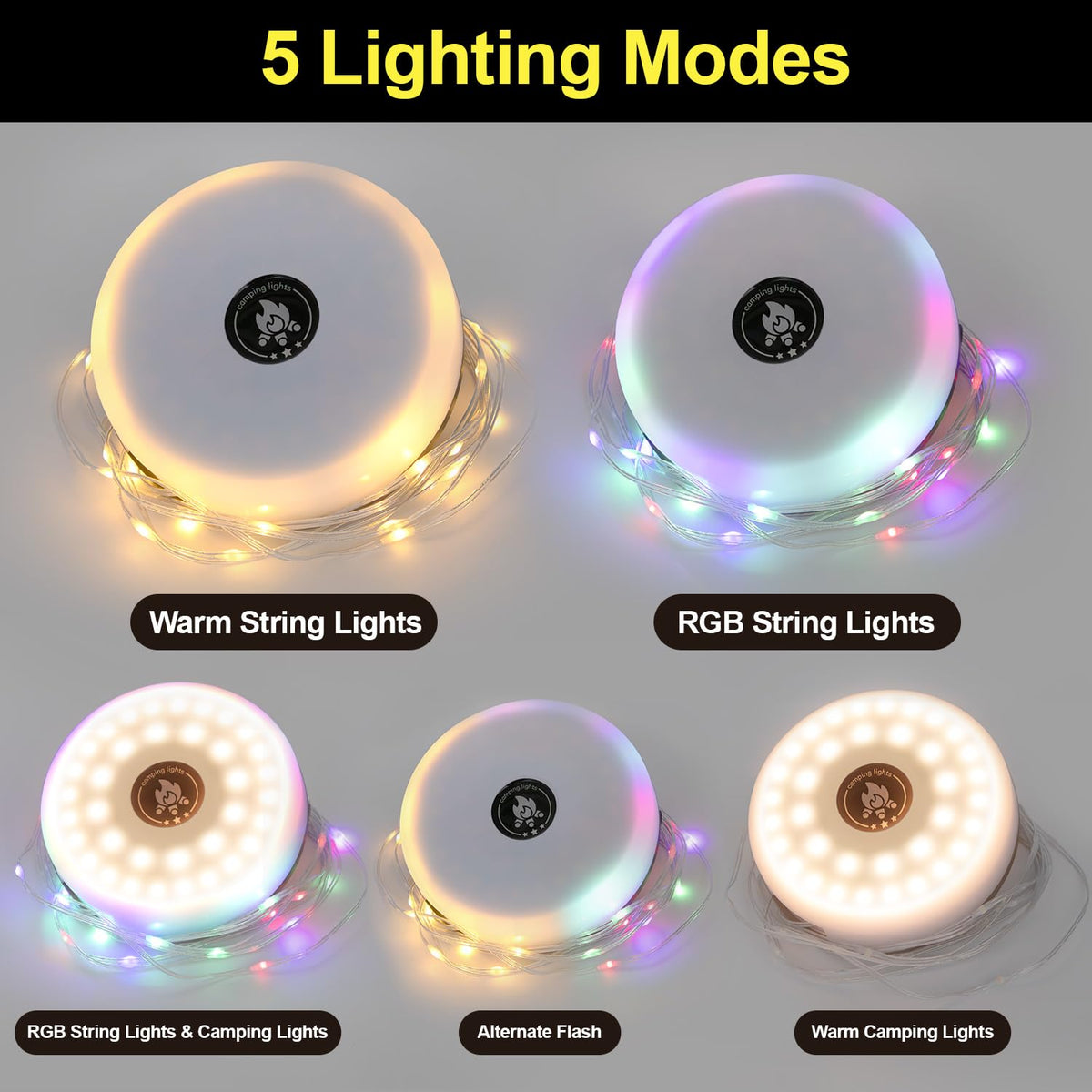 HAMLITE Solar Camping String Lights: 4 in 1 Camping Fairy Light - 32.8Ft Camping Lights with 5 Modes - USB Outdoor String Lights Rechargeable - Waterproof Retractable String Light for Hiking, Tent, RV 🍁 All In One Marketplace Canada