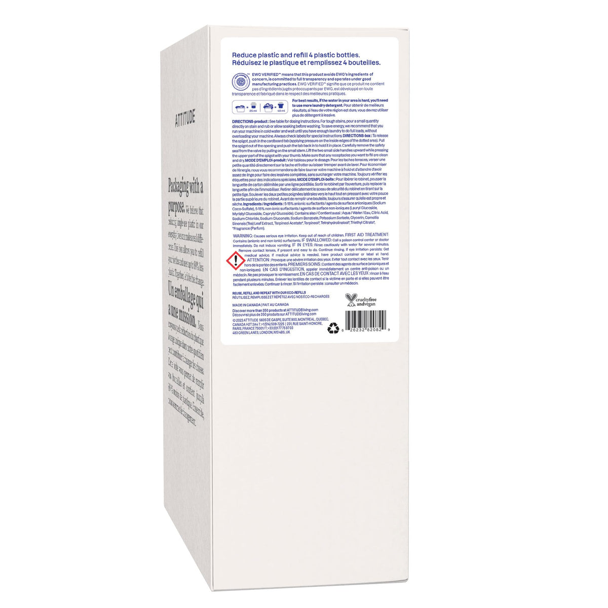 ATTITUDE Liquid Laundry Detergent Refill, EWG Verified, HE Compatible, Plant-Based & Vegan, Natural Laundry Soap, Made in Canada, Citrus Zest Scent, 160 Loads, 4 Liters 🍁 All In One Marketplace Canada