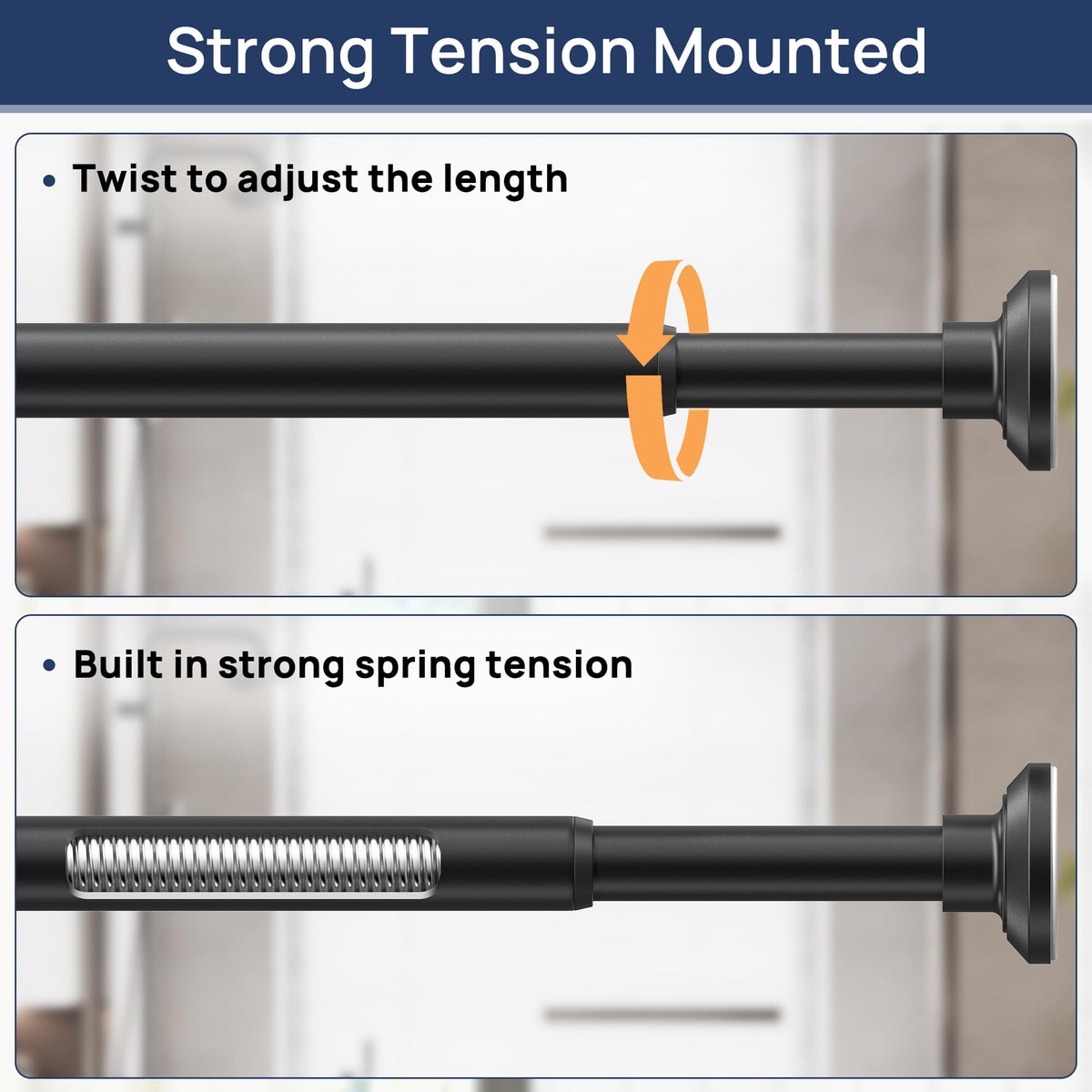 Matte Black Shower Curtain Rod Tension 30 to 76 Inches Never Rust Non-Slip Spring Tension Shower Rod No Drilling Stainless Steel Curtain Pole Use Bathroom, Closet, Window, Room Divider 🍁 All In One Marketplace Canada