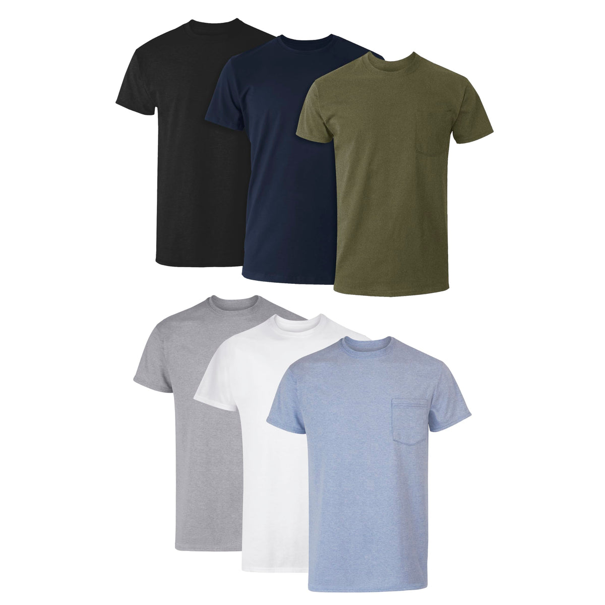 Hanes Men's Pocket Undershirt Pack, Cotton Crew Neck T-Shirt, Moisture Wicking Tee, Assorted 6-Pack, Grey Heather, Black, White, Navy, Blue Heather, XX-Large 🍁 All In One Marketplace Canada