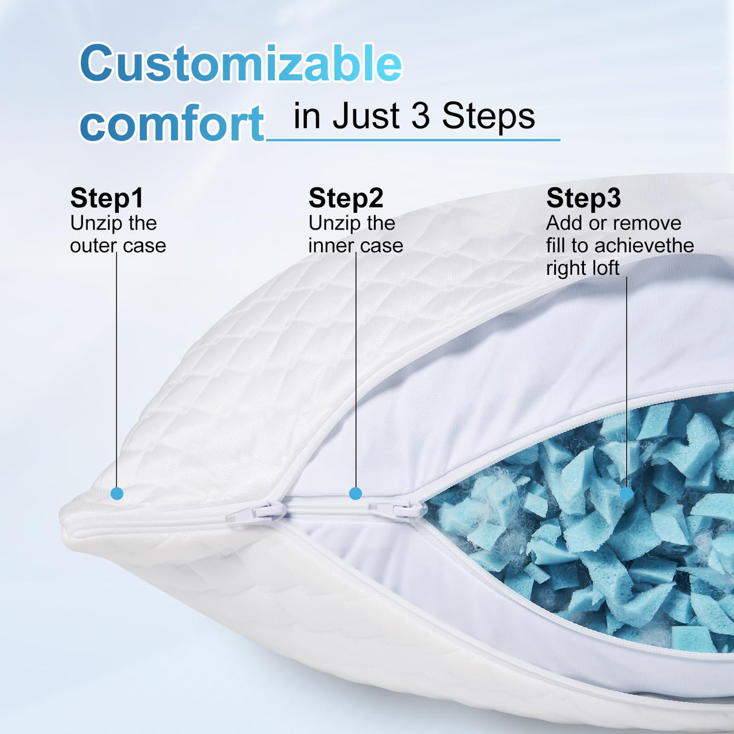 NTCOCO Cooling Bed Pillows Queen Size Pack of 2 for Sleeping Shredded Memory Foam Bed Pillows Adjustable Gel for Side Stomach Back Sleepers Washable Removable Cover Cover 🍁 All In One Marketplace Canada