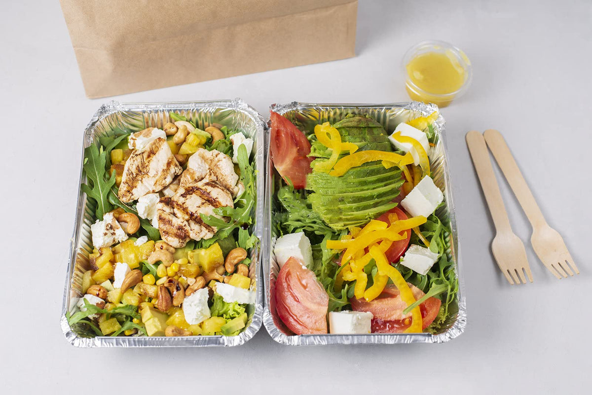 Aluminum Pans with Lids (50-Pack, 8.5"×6") 2.25 LB Capacity Foil Food Containers with Lids - 50 Pans and 50 Cardboard Covers - Disposable Tin Foil Pans - for Baking, Meal Prep and Freezer, Takeout 🍁 All In One Marketplace Canada