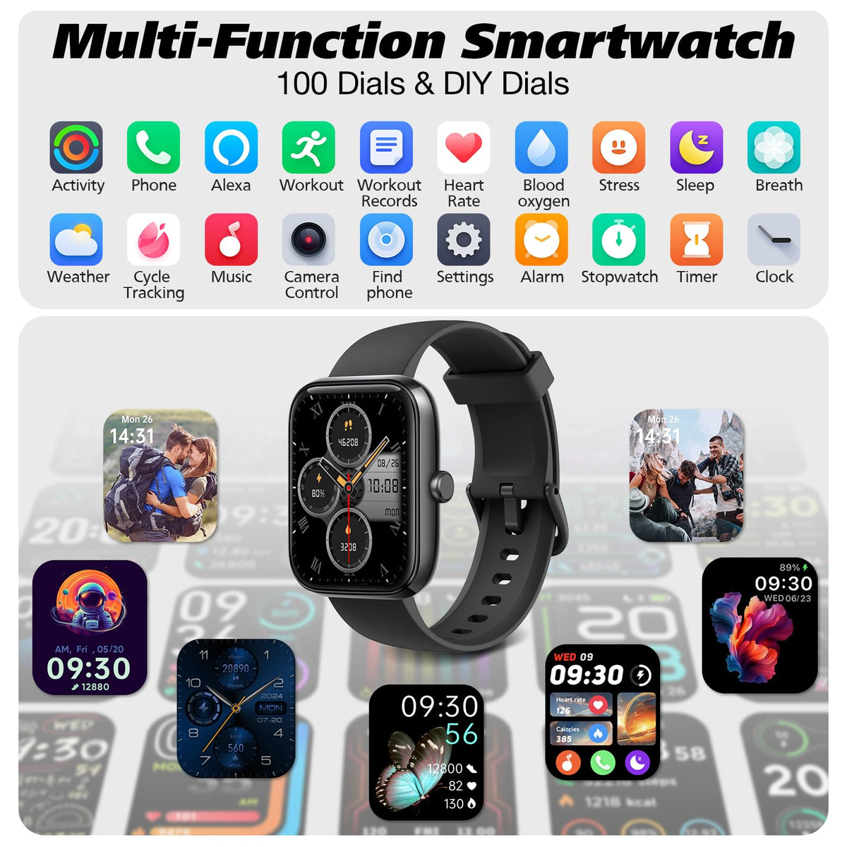 Smart Watch for Men Women with Bluetooth Call, Alexa Built-in, Heart Rate & Sleep Monitor, 1.83" DIY Dial Fitness Watch with 100+ Sport Modes, IP68 Waterproof, Compatible with Android iOS 🍁 All In One Marketplace Canada