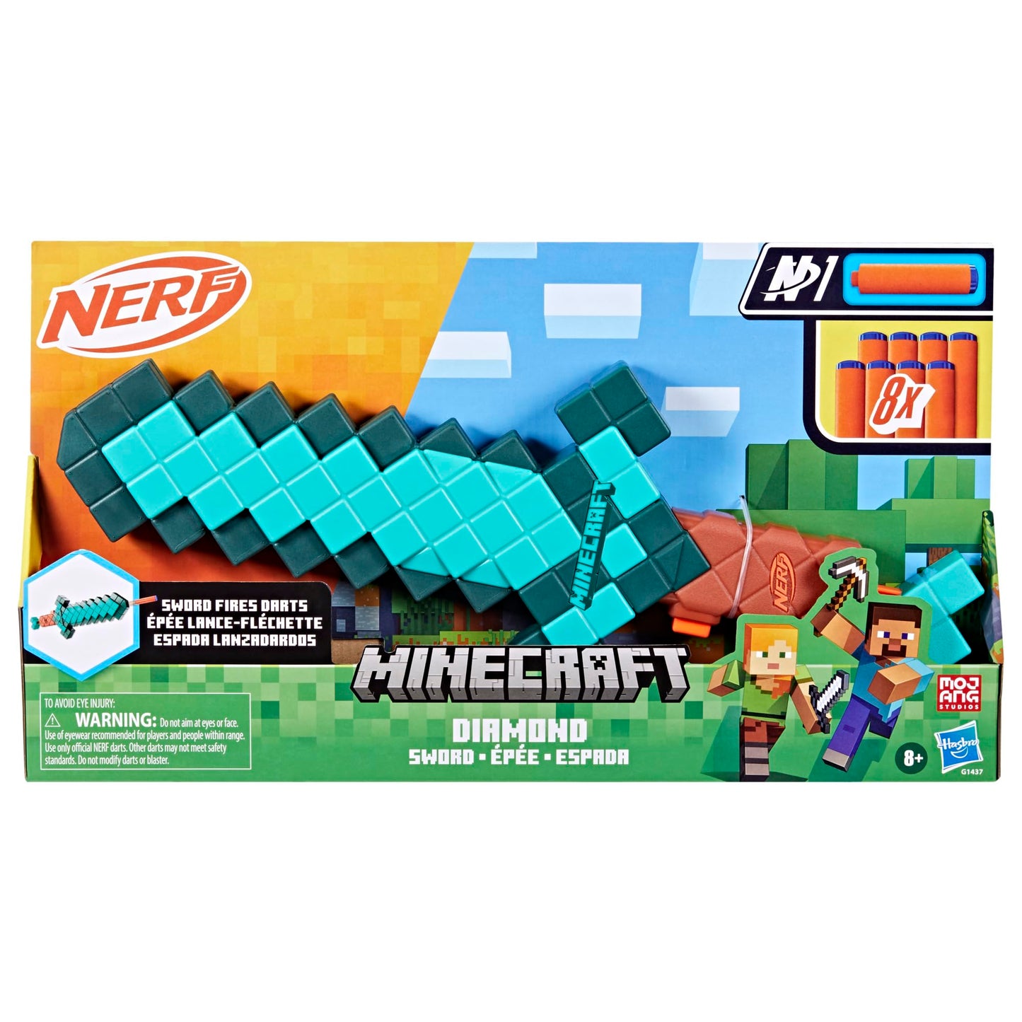 Nerf Minecraft Sword Dart Blaster, Pull Back Priming, Foam Edge, 8 Nerf N1 Darts, Ages 8+ 🍁 All In One Marketplace Canada