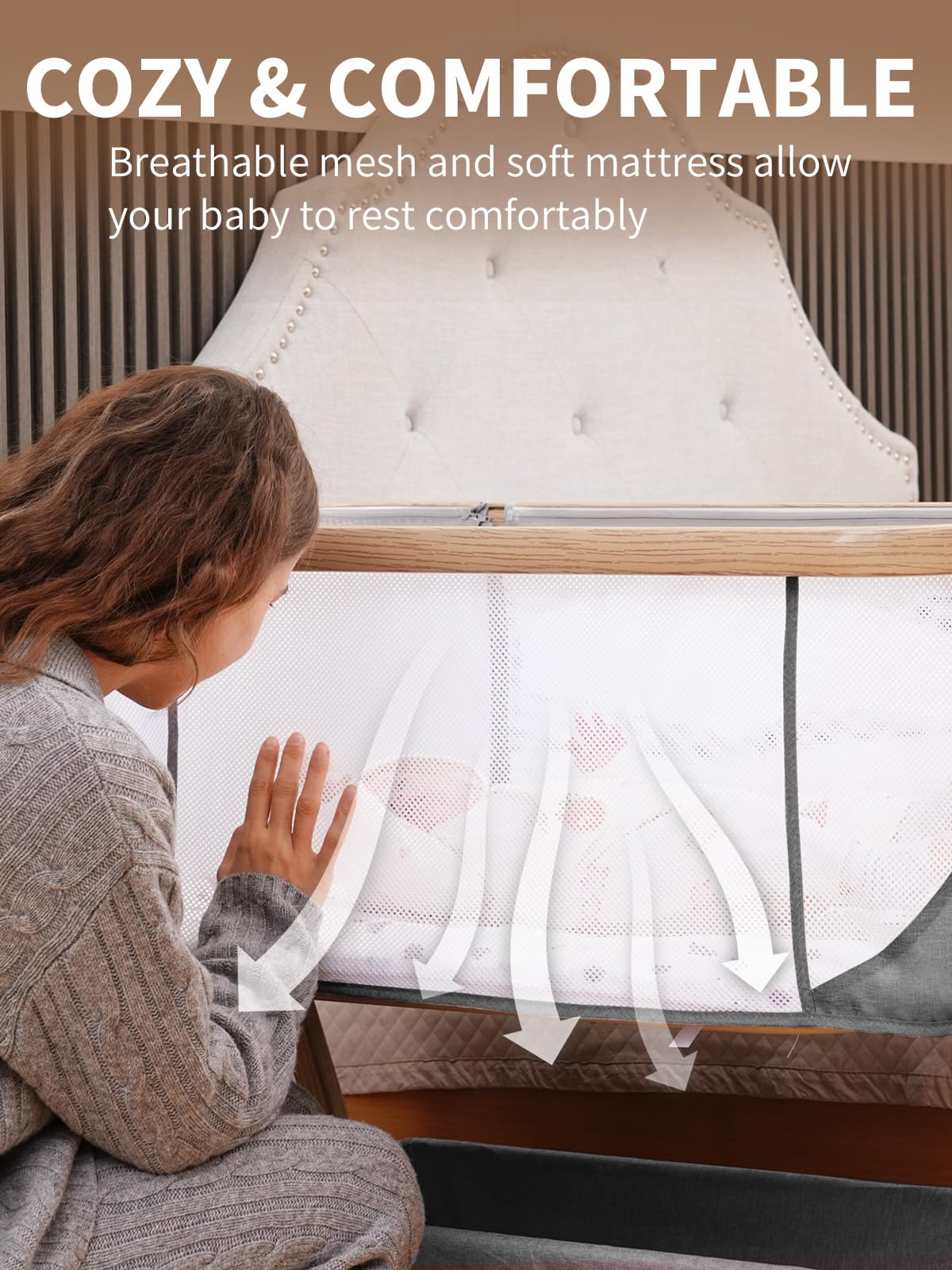 Baby Bassinet Bedside Sleeper - 3 in 1 Bassinets with Waterproof Sheets, Soft Mattress and Breathable Mesh, Adjustable Height Bedside Bassinet for Baby with Wheels, Storage Basket, Gray 🍁 All In One Marketplace Canada