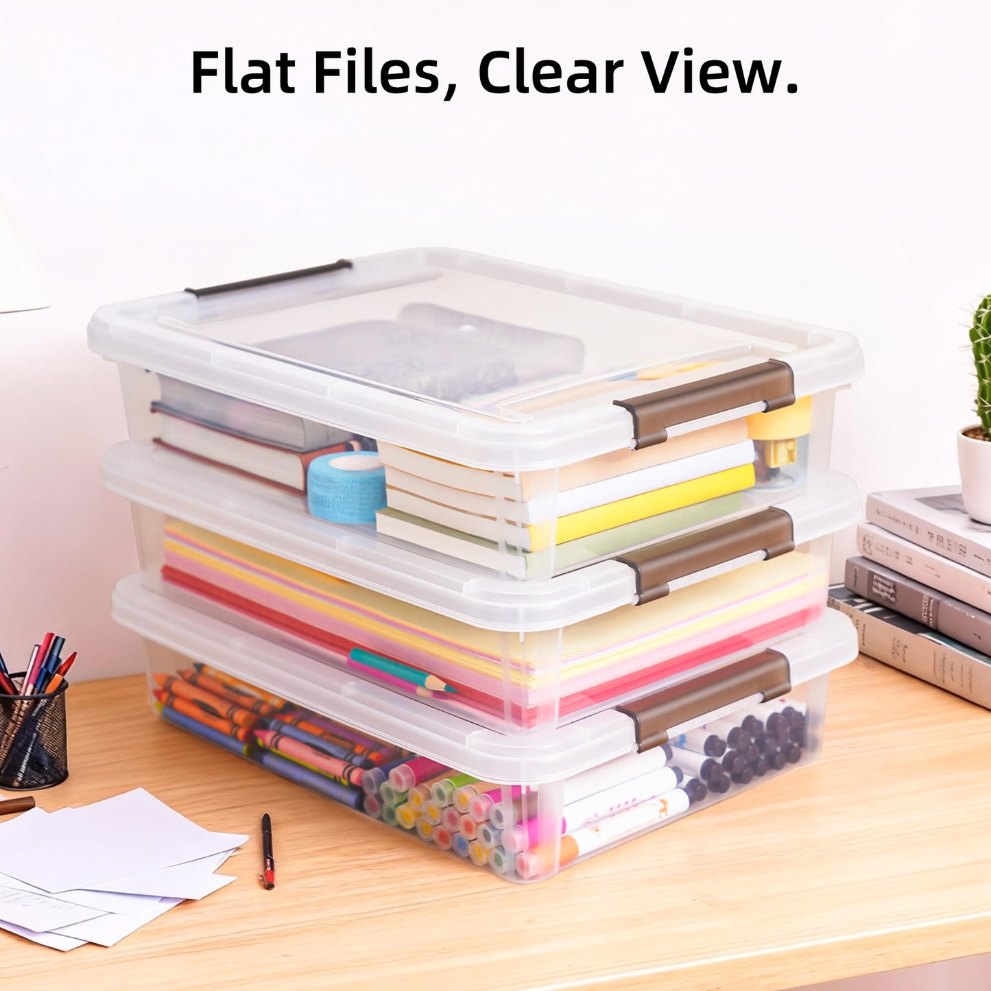 Citylife 3 PCS Plastic Storage Bins with Latching Lids Clear File Box Portable Storage Containers for Organizing A4 Paper, Document, Scrapbook, 14.65" x 10.43" x 2.87" 🍁 All In One Marketplace Canada