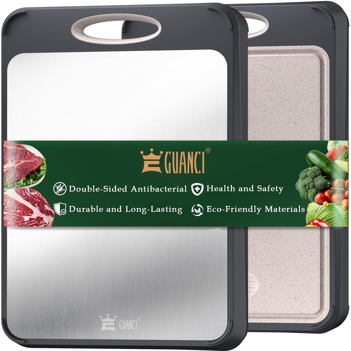 GUANCI Cutting Board for Kitchen Double Sided 304 Stainless Steel Chopping Board Food-Grade Stainless Steel and Wheat Straw PP Large Size 16”×11” Easy to Clean 🍁 All In One Marketplace Canada