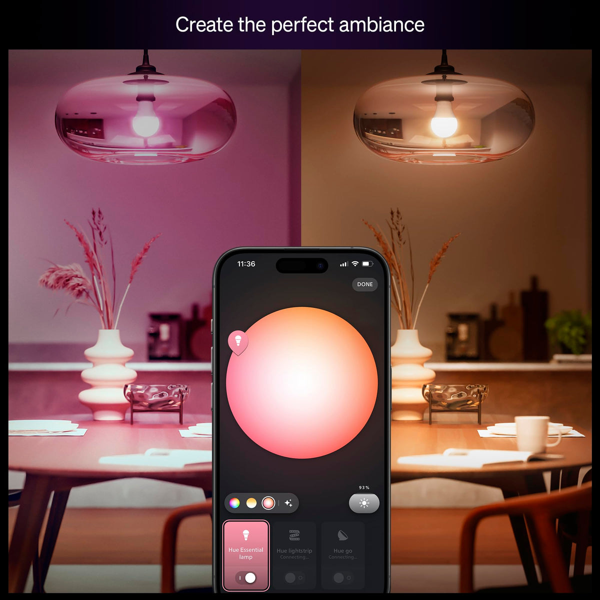 Philips Hue Essential Smart LED A19 Bulb, White and Color Ambiance, E26 Base, 8.8W, 2200K-6500K, 800 Lumens, Dimmable, Works with Alexa, Google Assistant, and Apple Home, 3 Pack 🍁 All In One Marketplace Canada