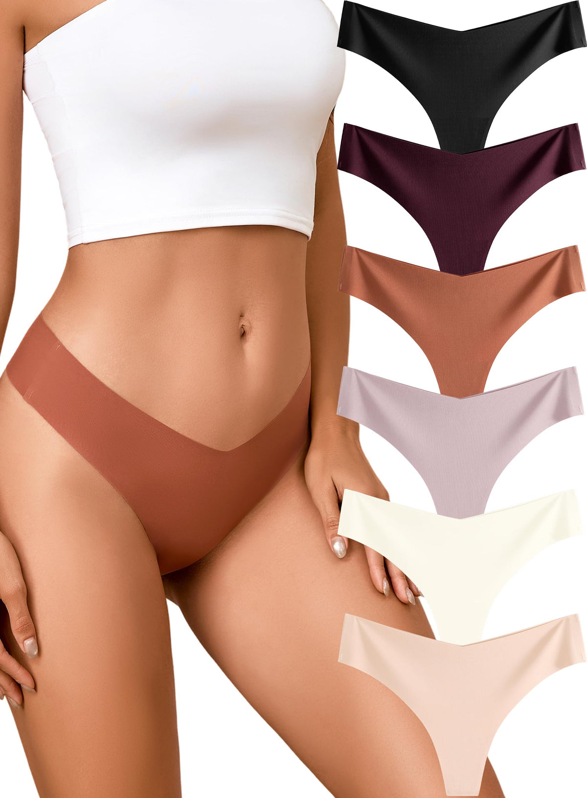 Underwear Womens Seamless Underwear Thongs for Women Sexy No Show V-Waisted Ladies Tangas Panties 6 Pack 🍁 All In One Marketplace Canada