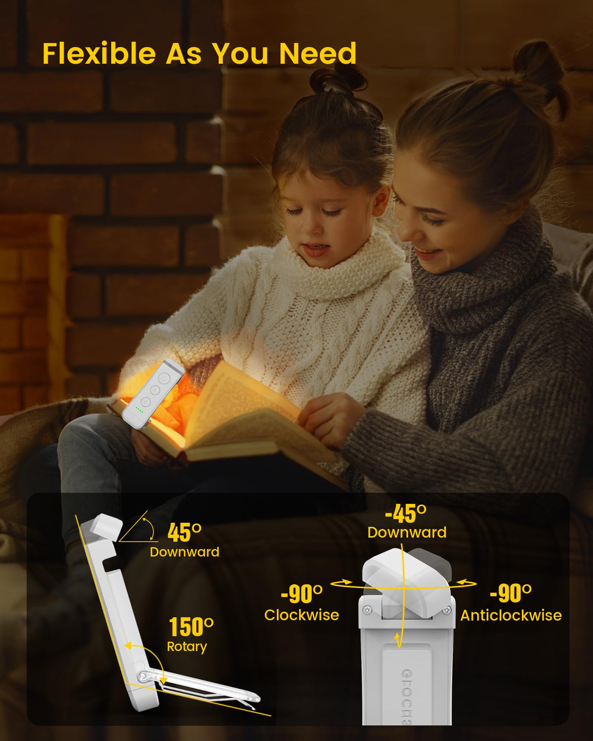 Glocusent USB Rechargeable Book Light - Eye Caring LED Reading Light with 3 Light Colors & 5 Brightness Levels, Compact & Long-Lasting, Ideal Book Light for Night Reading, Book Lovers 🍁 All In One Marketplace Canada