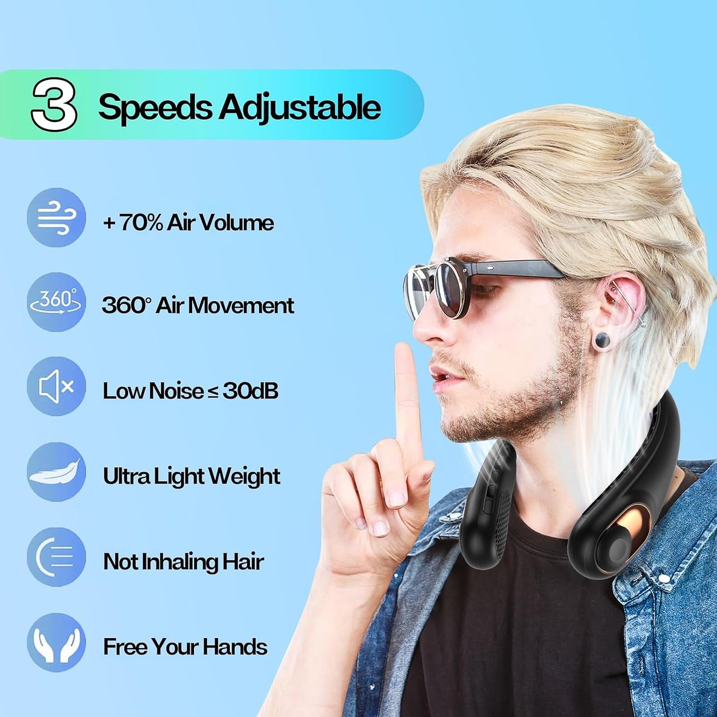 Portable Neck Fan with LED Display & 360° Cooling Airflow, 3 Speed Settings Bladeless Cooler, 4000mAh Rechargeable Battery, Ultra-Quiet Personal Fan for Home, Office, Travel, Sports 🍁 All In One Marketplace Canada