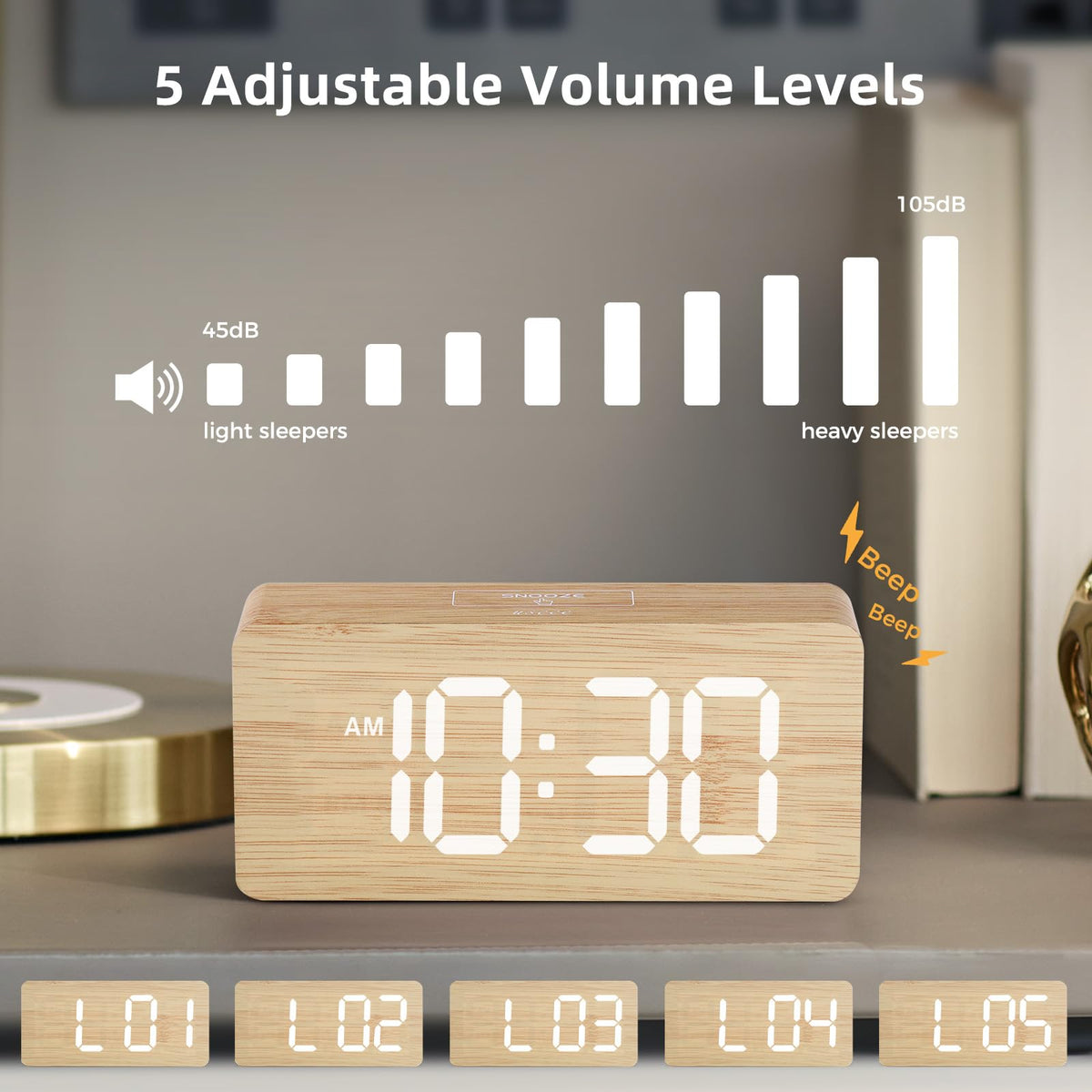 Wooden Digital Alarm Clocks for Bedrooms: Dimmable Dual Alarm Clock with Large Numbers for Bedside Desk - Bamboo 🍁 All In One Marketplace Canada