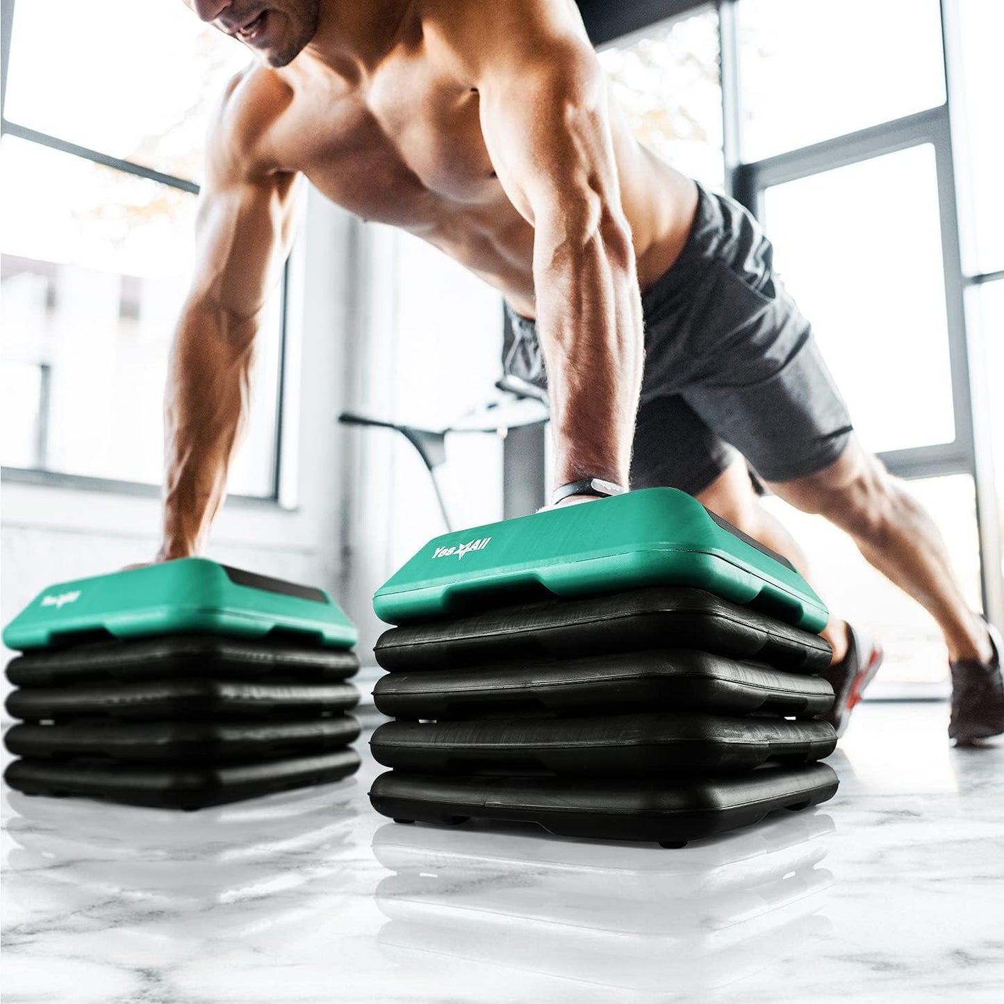 Yes4All High Arobic Step Platform & Stackable Risers - Adjustable 4"/6"/8"/10"/12" Height - Choose Full Step Platform Set or 2-Pack Stackable Risers, Customize for Cardio & Aerobic Exercise - 4 Risers, Black/Green 🍁 All In One Marketplace Canada