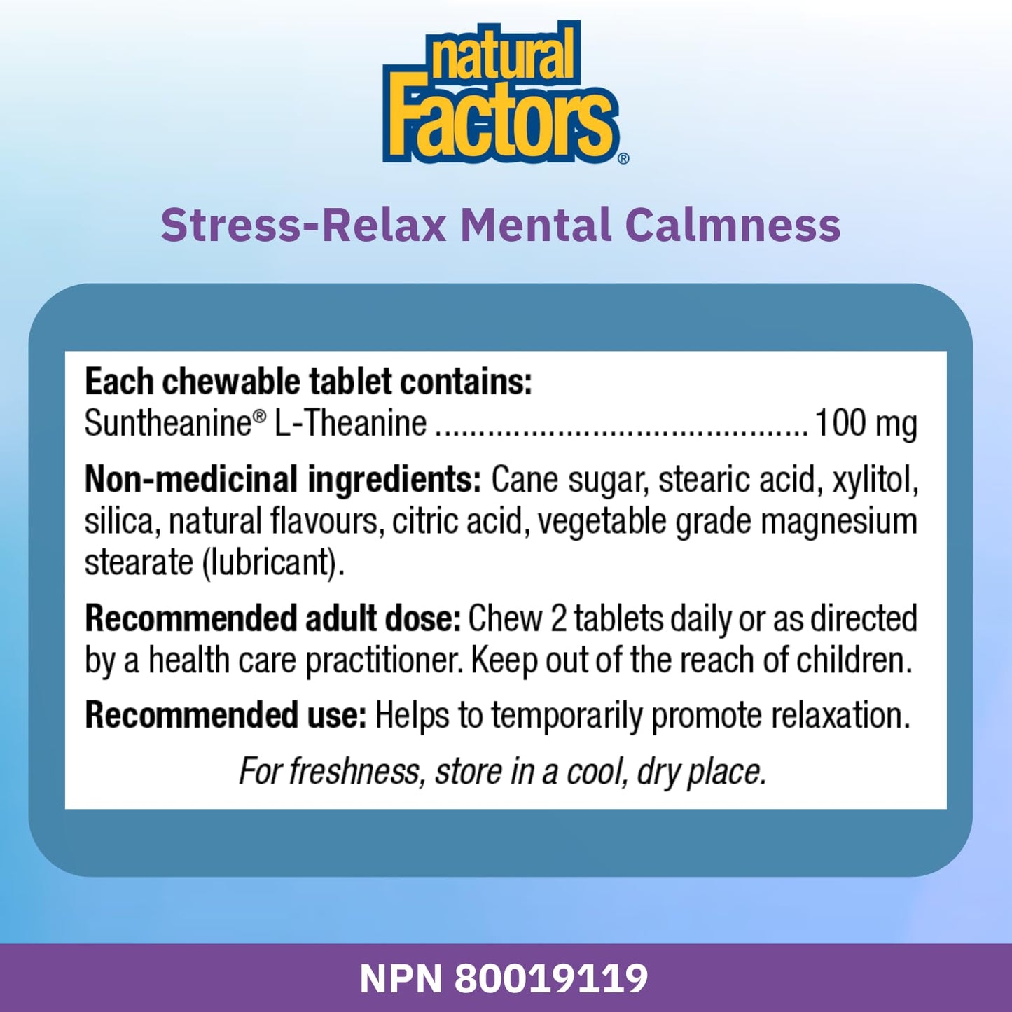 Natural Factors Stress Relax Mental Calmness, 120 Chewable Tablets, Tropical Fruit Flavour, Suntheanine L Theanine 100 mg, Promotes Deep Relaxation, Stress Relief, Proudly Canadian 🍁 All In One Marketplace Canada
