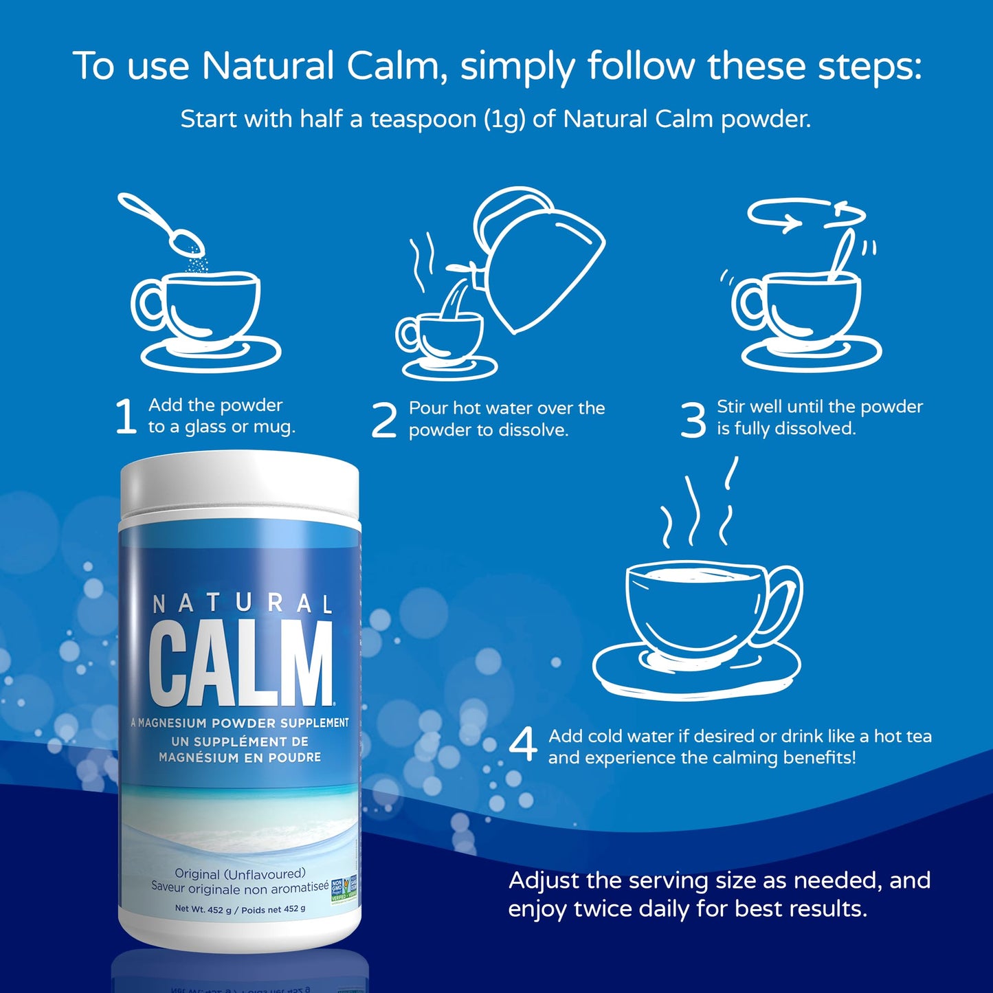 Natural Calm Magnesium Citrate Powder (Unflavoured) 452g - Quick Absorbing - Loved Magnesium Drink 🍁 All In One Marketplace Canada