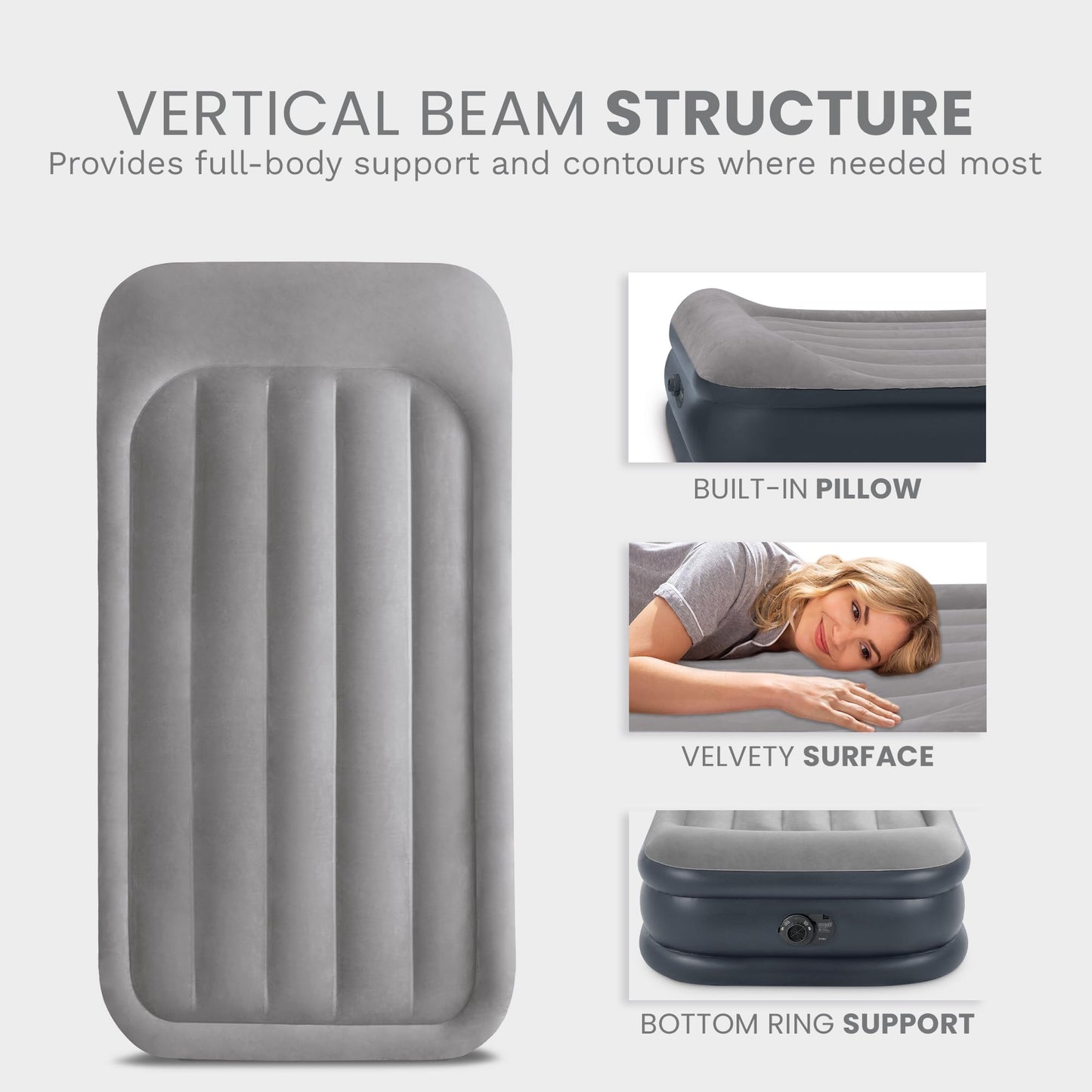 INTEX 64131ED Dura-Beam Plus Deluxe Pillow Rest Air Mattress: Fiber-Tech – Twin Size – Built-in Electric Pump – 16.5in Bed Height – 300lb Weight Capacity 🍁 All In One Marketplace Canada