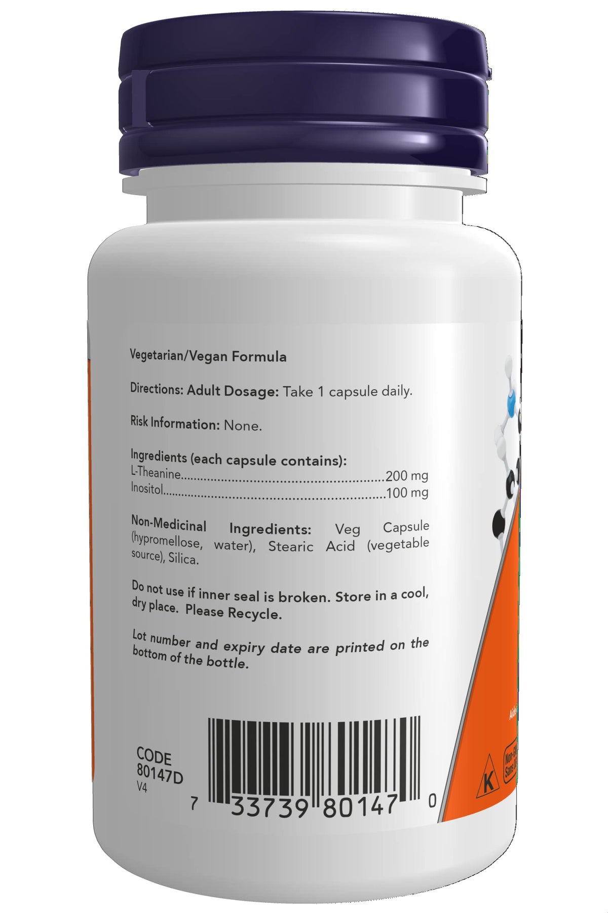 NOW Supplements, L-Theanine 200 mg with Inositol, Stress Management, 60 Veg Capsules 🍁 All In One Marketplace Canada