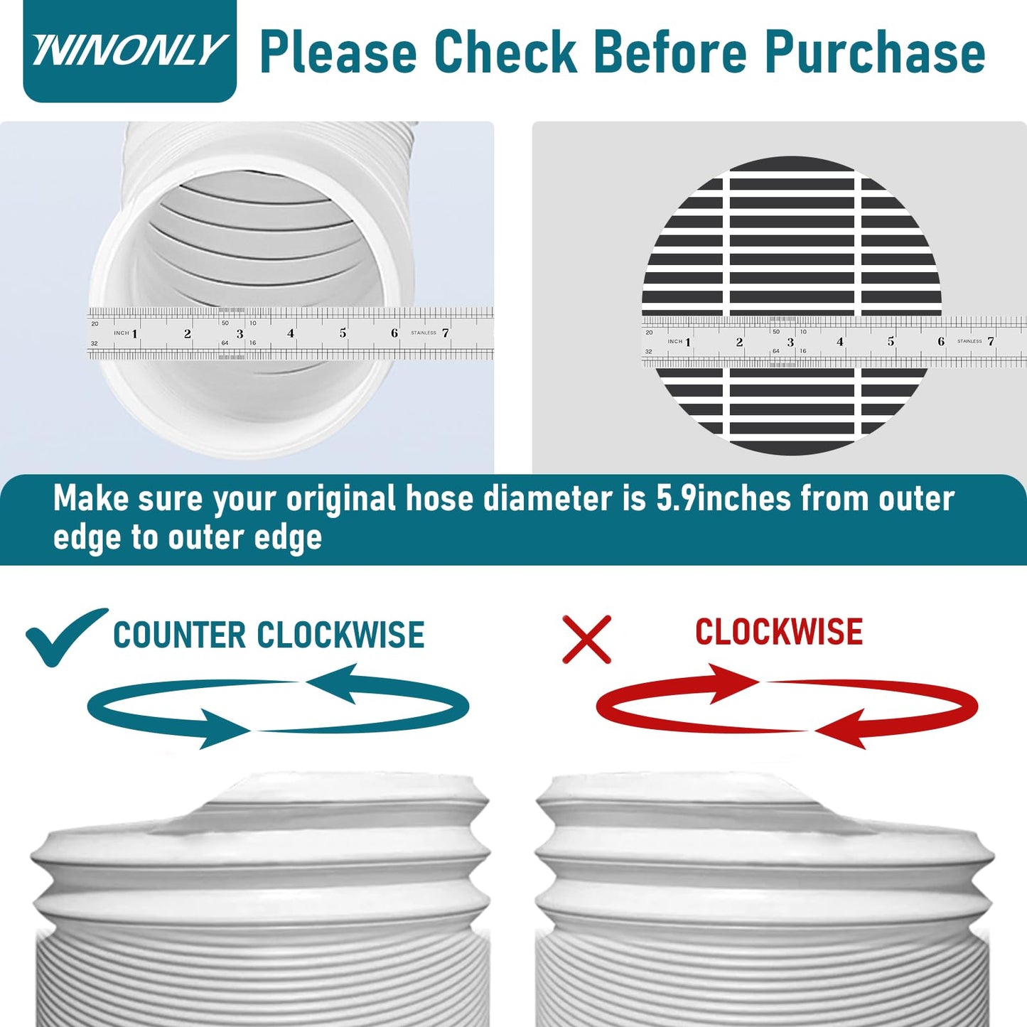 Portable Air Conditioner Hose with 5.9" Diameter & 80" Length Anti-Clockwise Thread, Universal Portable AC Exhaust Hose Air Conditioner Parts & Accessories 🍁 All In One Marketplace Canada