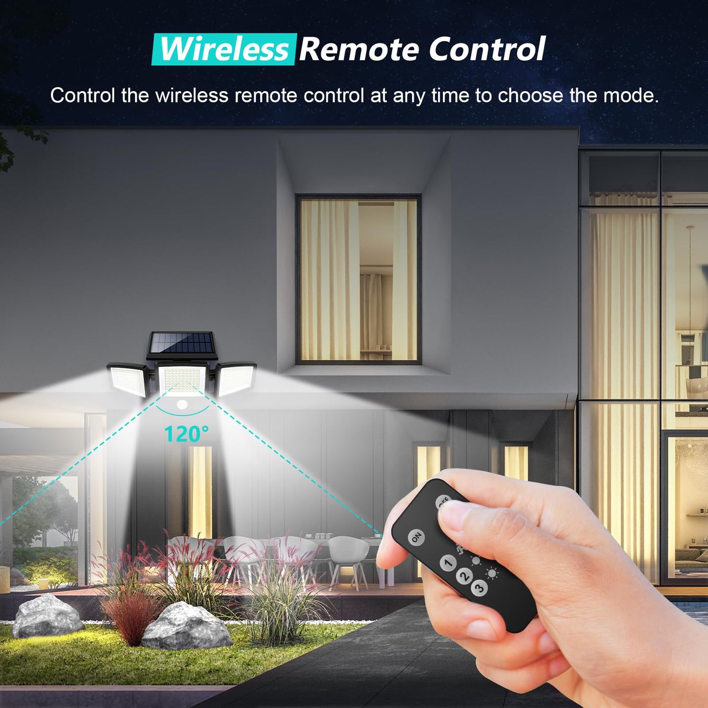 Solar Motion Sensor Outdoor Lights - 2500LM Bright LED Security Flood Light - Adjustable 3 Head Night Lighting Solar Powered IP65 Waterproof with Remote for Outside Garage Yard 🍁 All In One Marketplace Canada