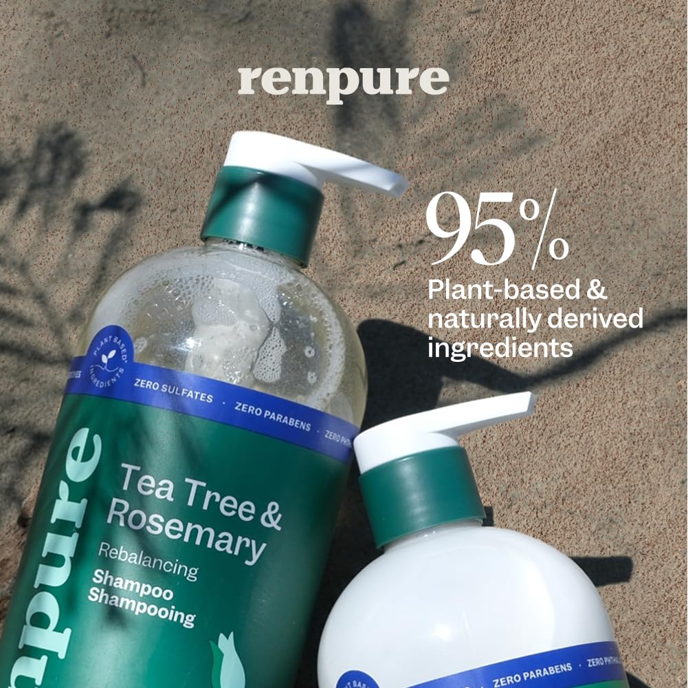 Renpure Tea Tree & Rosemary Shampoo & Conditioner Set, Plant Based - Refreshes & Rebalances Hair and Scalp - For Oily/Normal Hair - Tea Tree Leaf Oil, Rosemary Leaf Extract - 24 Fl Oz each, 2 Pack 🍁 All In One Marketplace Canada
