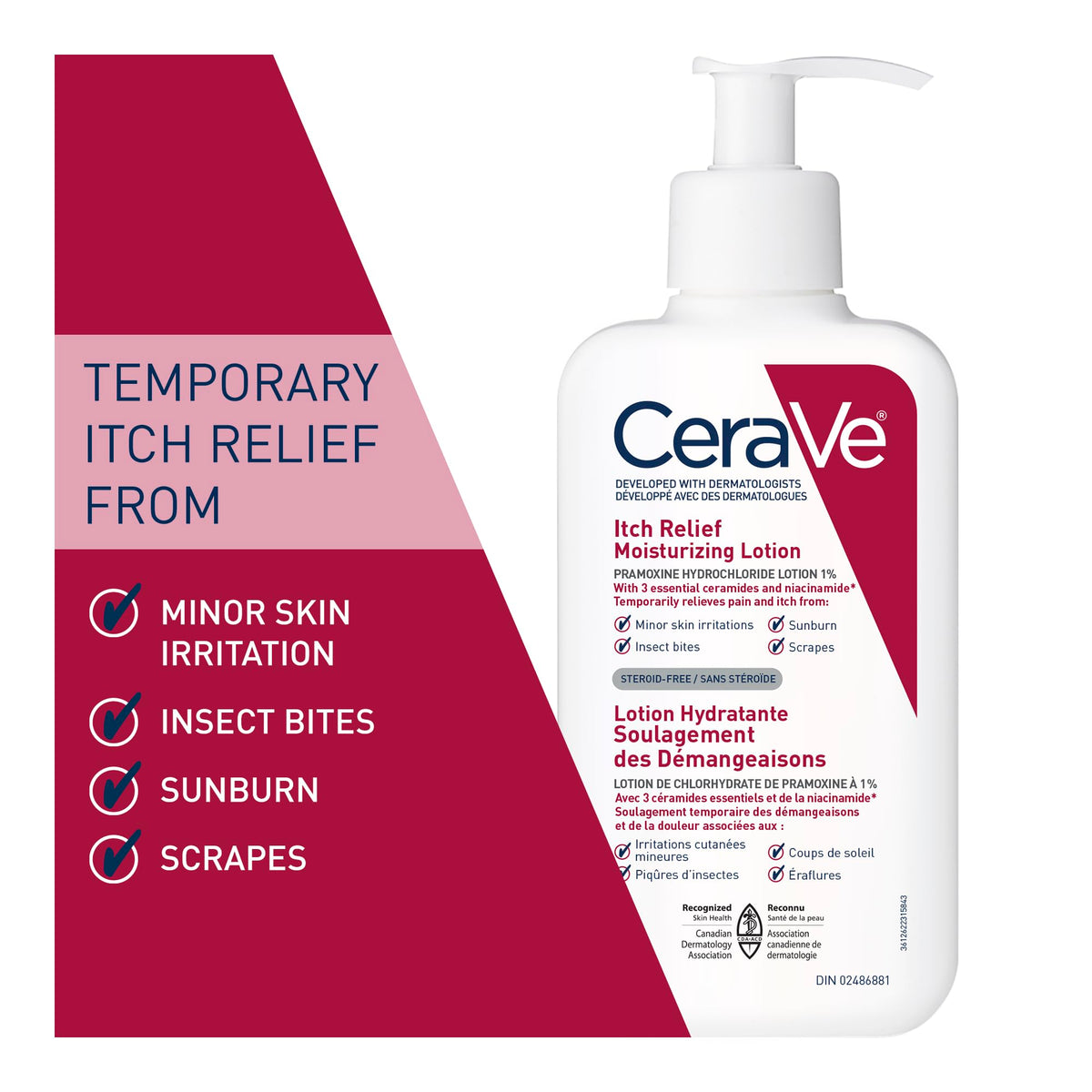 CeraVe Itchy Skin Relief Moisturizing Lotion. For Dry & Eczema-prone skin. Anti-itch cream for minor skin irritations, sunburn relief, insect bug bites & scrapes, 1% Pramoxine. Fragrance Free, 237ML 🍁 All In One Marketplace Canada