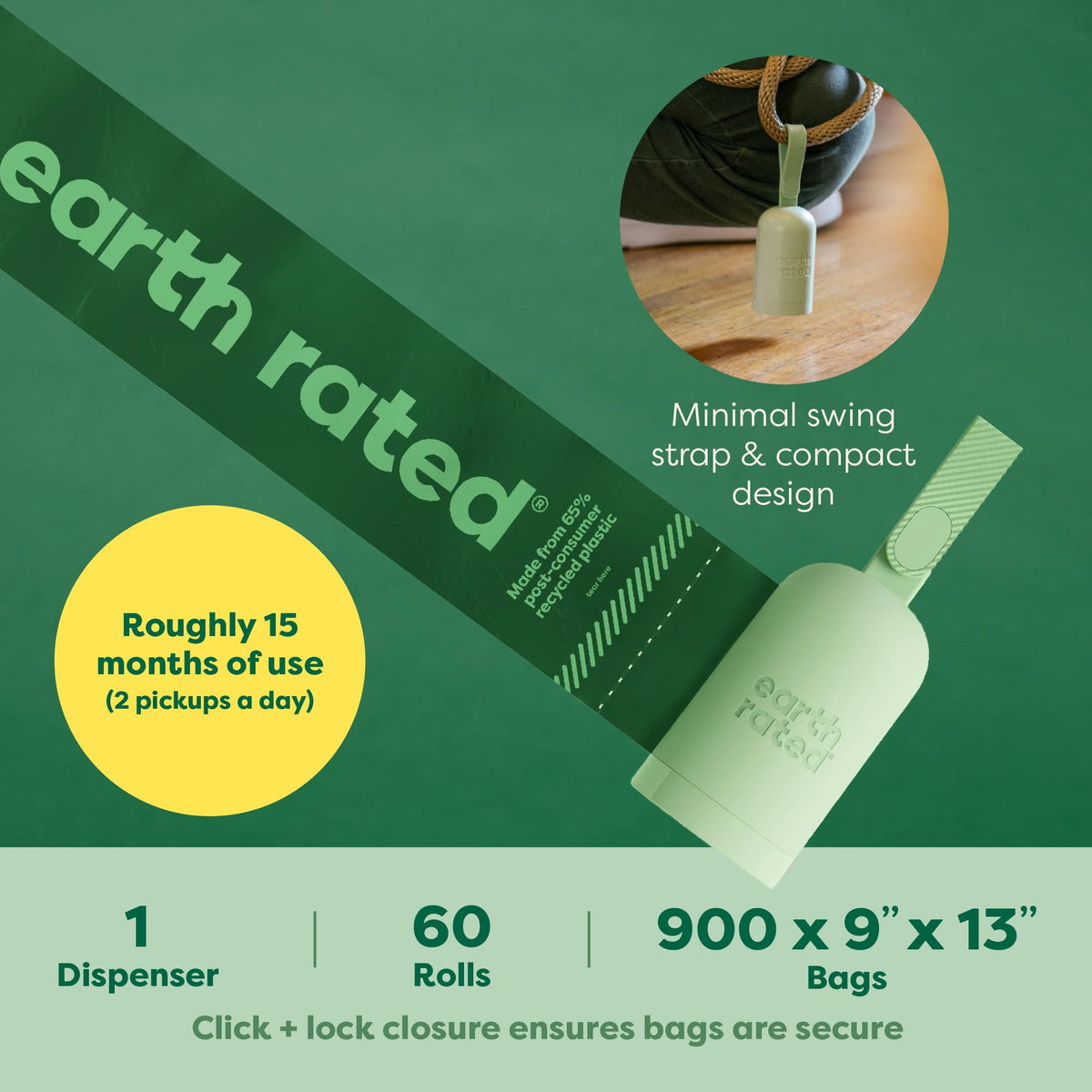 Earth Rated Dog Poop Bag Holder, Durable and Guaranteed Leakproof, Lavender Scented, 1 Dispenser and 900 Bags 🍁 All In One Marketplace Canada