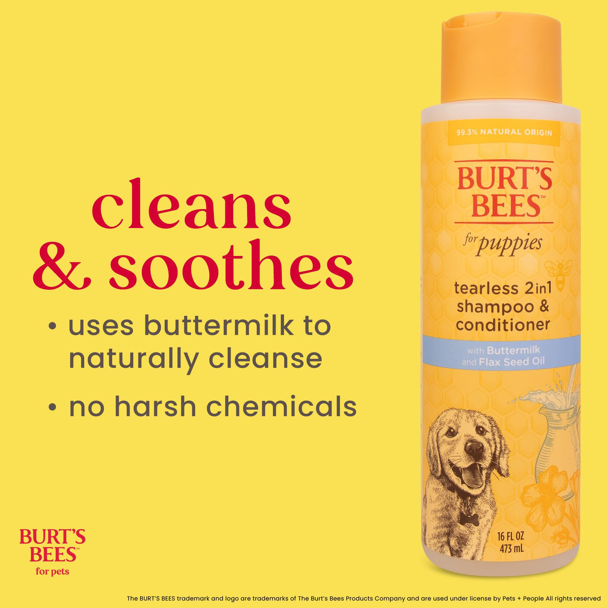 Burt's Bees for Puppies Natural Tearless 2 in 1 Shampoo and Conditioner | Made with Buttermilk and Linseed Oil | Best Tearless Puppy Shampoo for Gentle Skin and Coat | Made in USA, 16 Oz 🍁 All In One Marketplace Canada