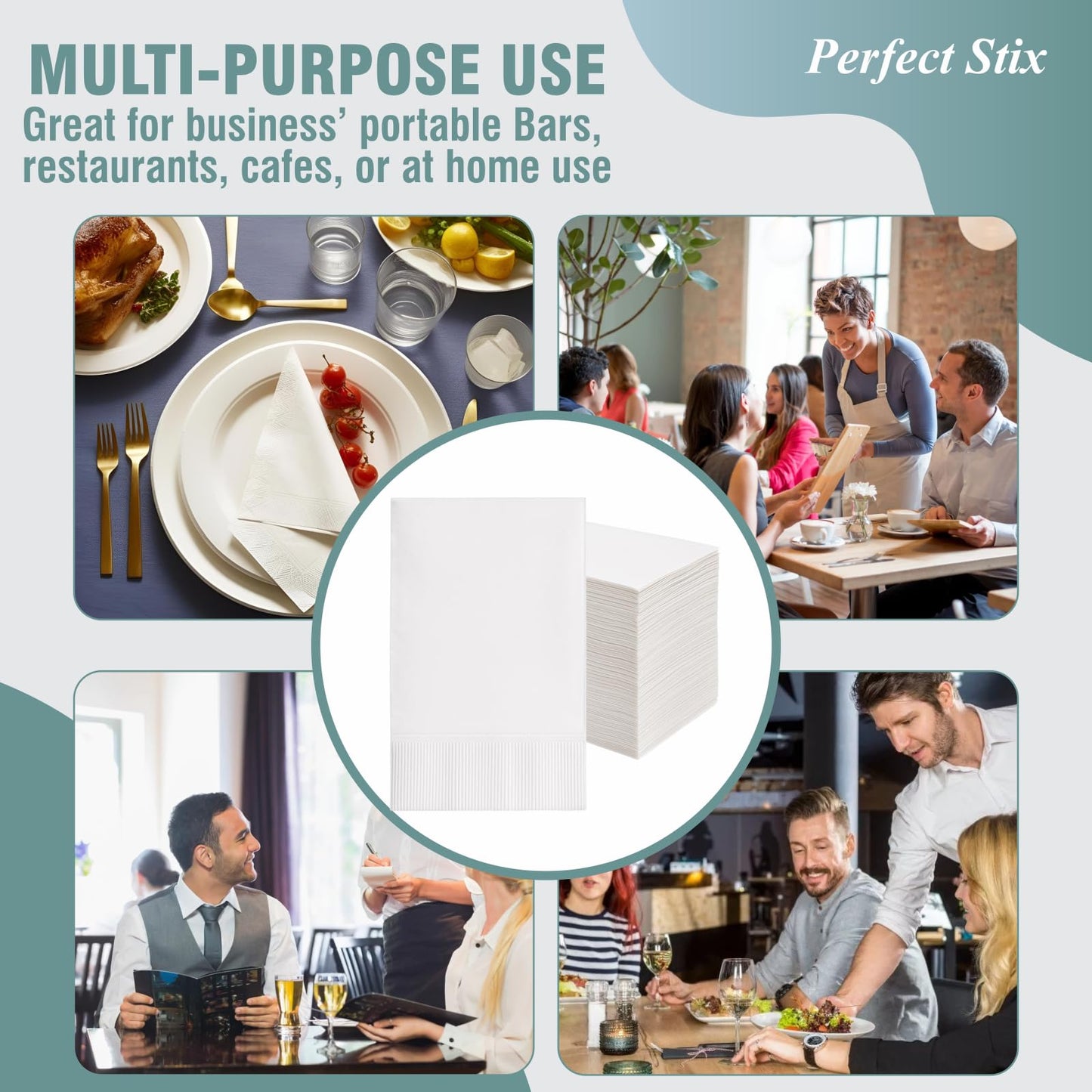 Perfect Stix White Dinner Napkin-300 2-Ply White Dinner Napkins, 0.1" Height, 17" width, 15" Length (Pack of 300) 🍁 All In One Marketplace Canada