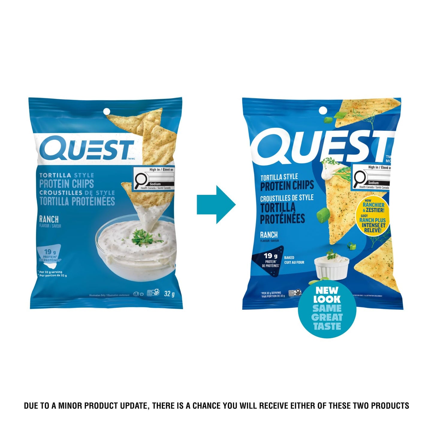Quest Nutrition Tortilla Style Protein Chips, Ranch, High Protein, Baked, Not Fried, Gluten Free, 1g Sugar, 5g Carbs, 8ct 🍁 All In One Marketplace Canada