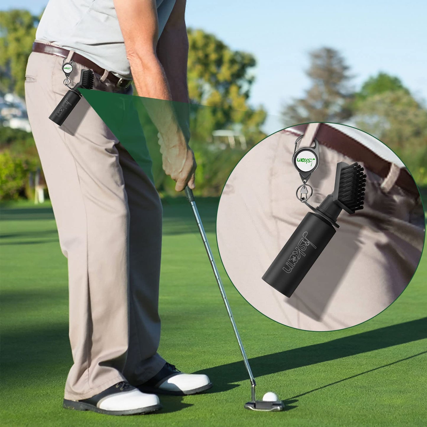 Jiskan Pro Golf Club Brush Cleaner with Retainer Clip and Squeeze Water Bottle 7.5 Inches Holds 4 Ounces of Water, Essentials Golf Accessories for Men Best Gifts for Men 🍁 All In One Marketplace Canada