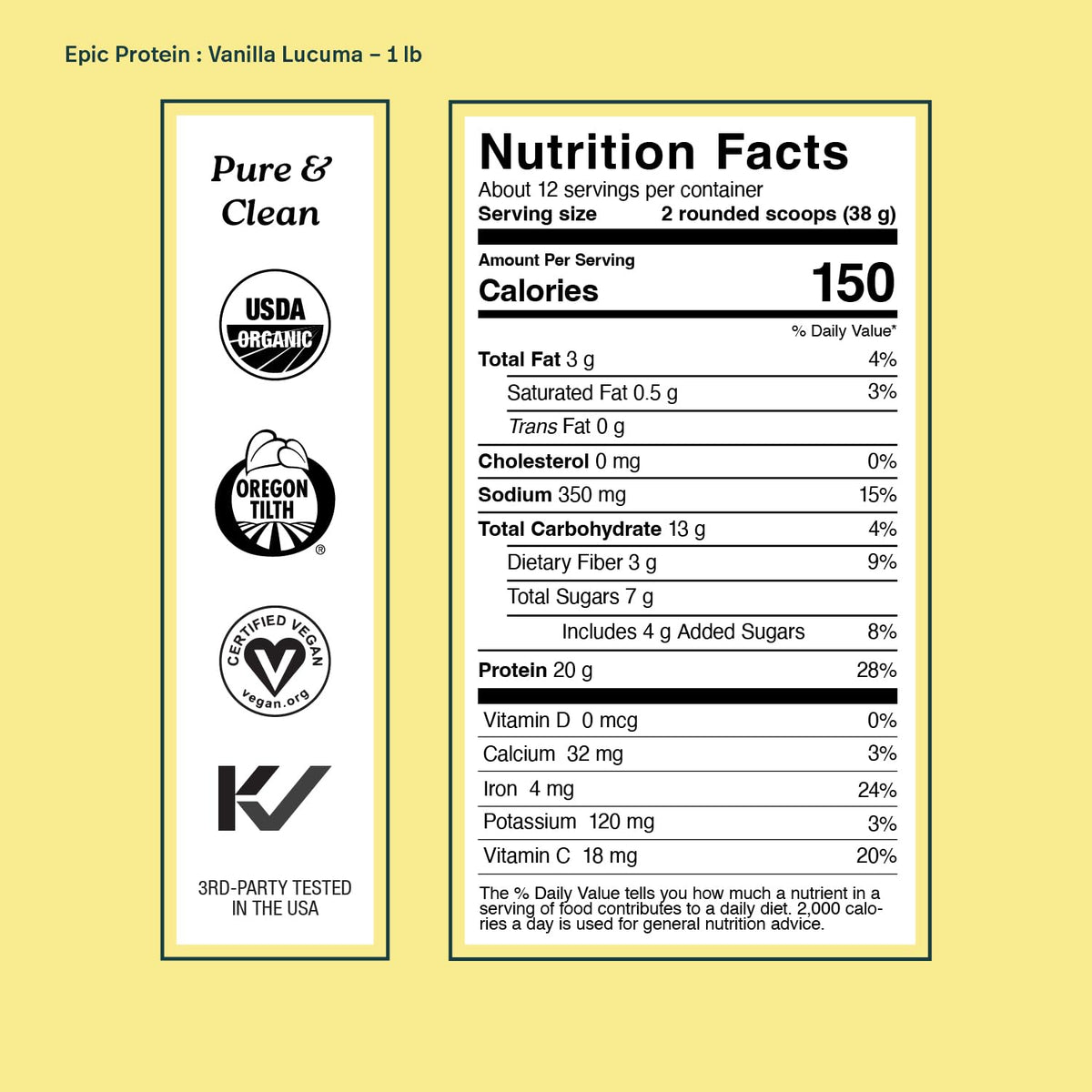 Sprout Living Epic Protein Powder, Vanilla Lucuma Flavor, Organic Plant Protein, Gluten Free, No Additives, 19 Grams Clean Vegan Protein (1 pound,13 servings) 🍁 All In One Marketplace Canada
