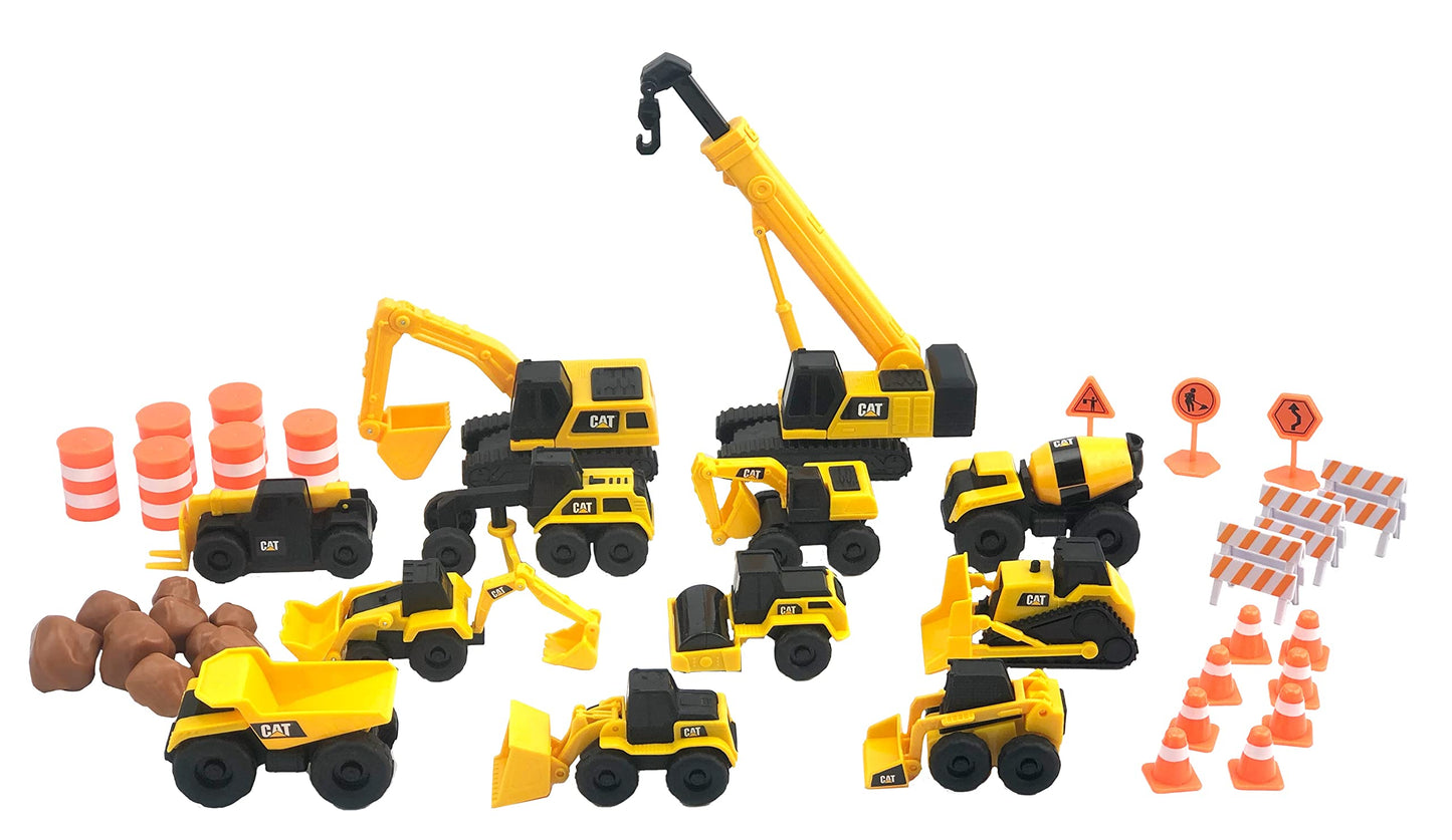 CAT Construction Toys, Little Machines Mega Set – 40+ Pieces with XL Crane & Excavator, 10 Mini Vehicles, Road Signs, Cones, Boulders & Barricades, Indoor/Outdoor STEM Toy for Kids Ages 3 + 🍁 All In One Marketplace Canada