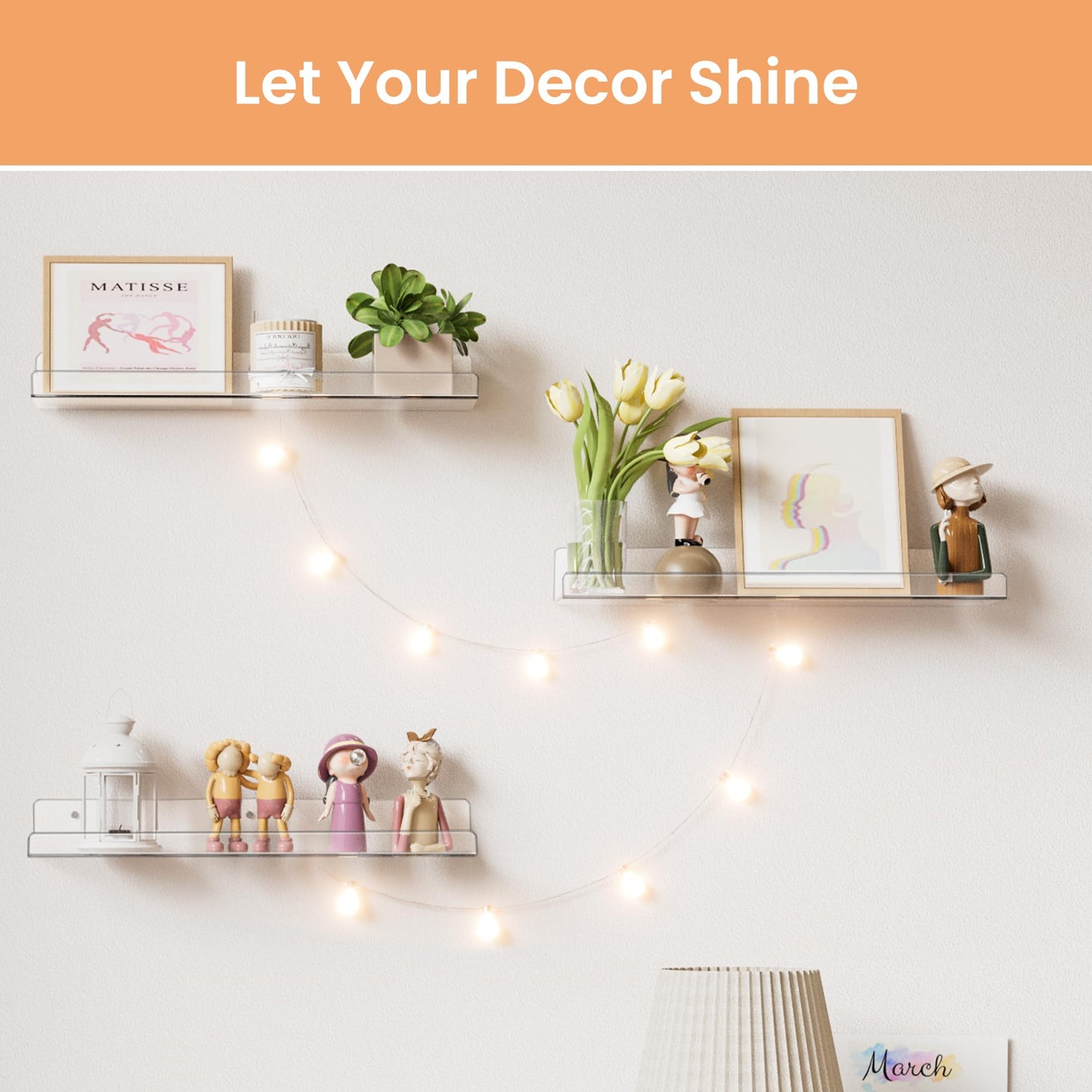 upsimples Clear Acrylic Shelves for Storage, 15" Floating Shelves Wall Mounted for Kids Bookshelf/Display Ledge for Bedroom, Living Room, Bathroom, Kitchen, Set of 4 🍁 All In One Marketplace Canada
