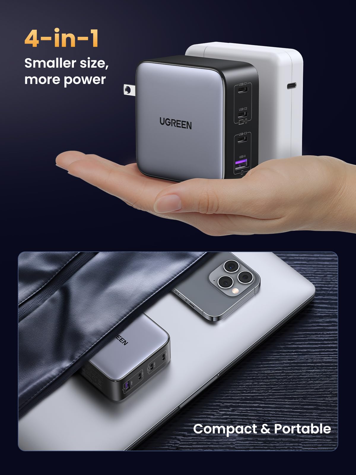 UGREEN Nexode 100W USB C Charger Block, 4-Port GaN Charger Block Fast Charger Compatible for MacBook Pro/Air, iPhone 17 Pro Max/iPhone Air, iPad Pro, Galaxy S26 S25, Pixel, Steam Deck, Black 🍁 All In One Marketplace Canada