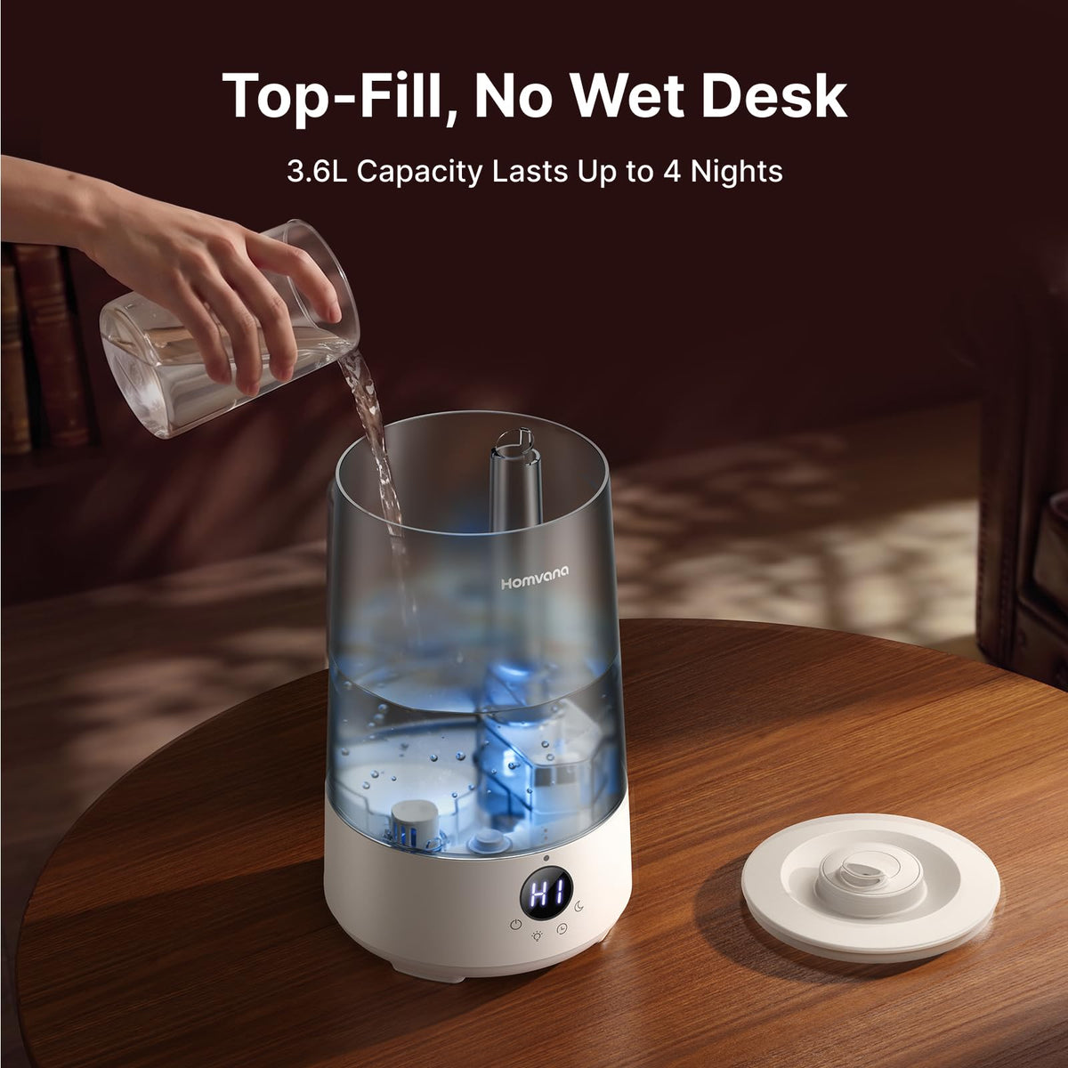 Homvana Humidifiers for Bedroom Home, 3.6 L Cool Mist Top-Fill 34H Super Long Time, Quiet 16dB, Baby Humidifier, Oil Diffuser Large, Plants, Nursery, Office BPA FREE, 7 Color Light (Grey) 🍁 All In One Marketplace Canada
