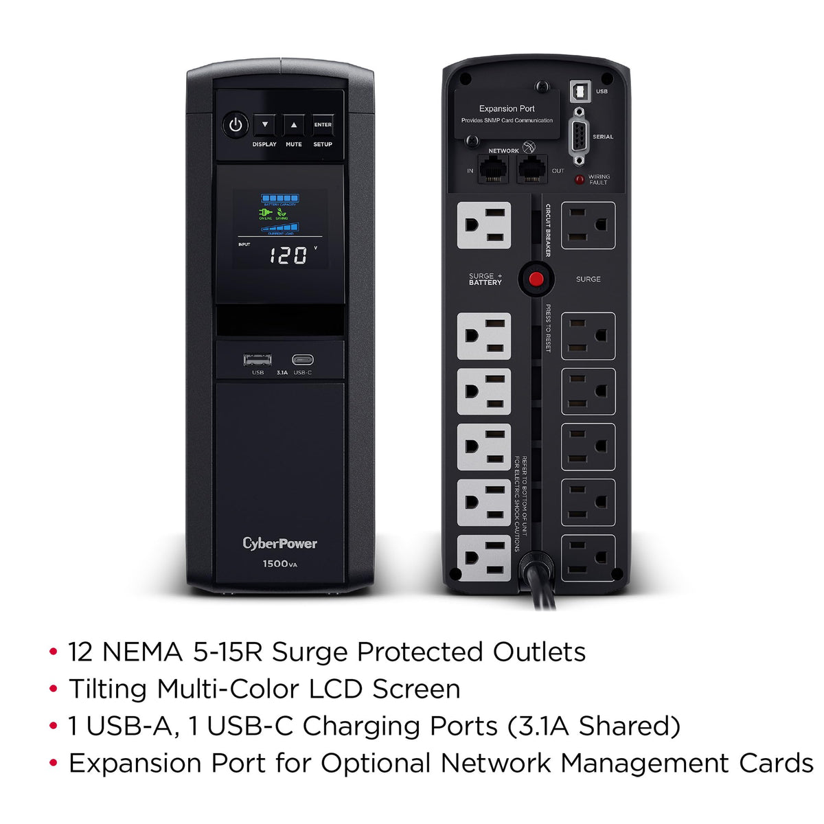 CyberPower CP1500PFCLCD PFC Sinewave UPS System, 1500VA/1000W, 12 Outlets, AVR, Mini Tower, Black 🍁 All In One Marketplace Canada
